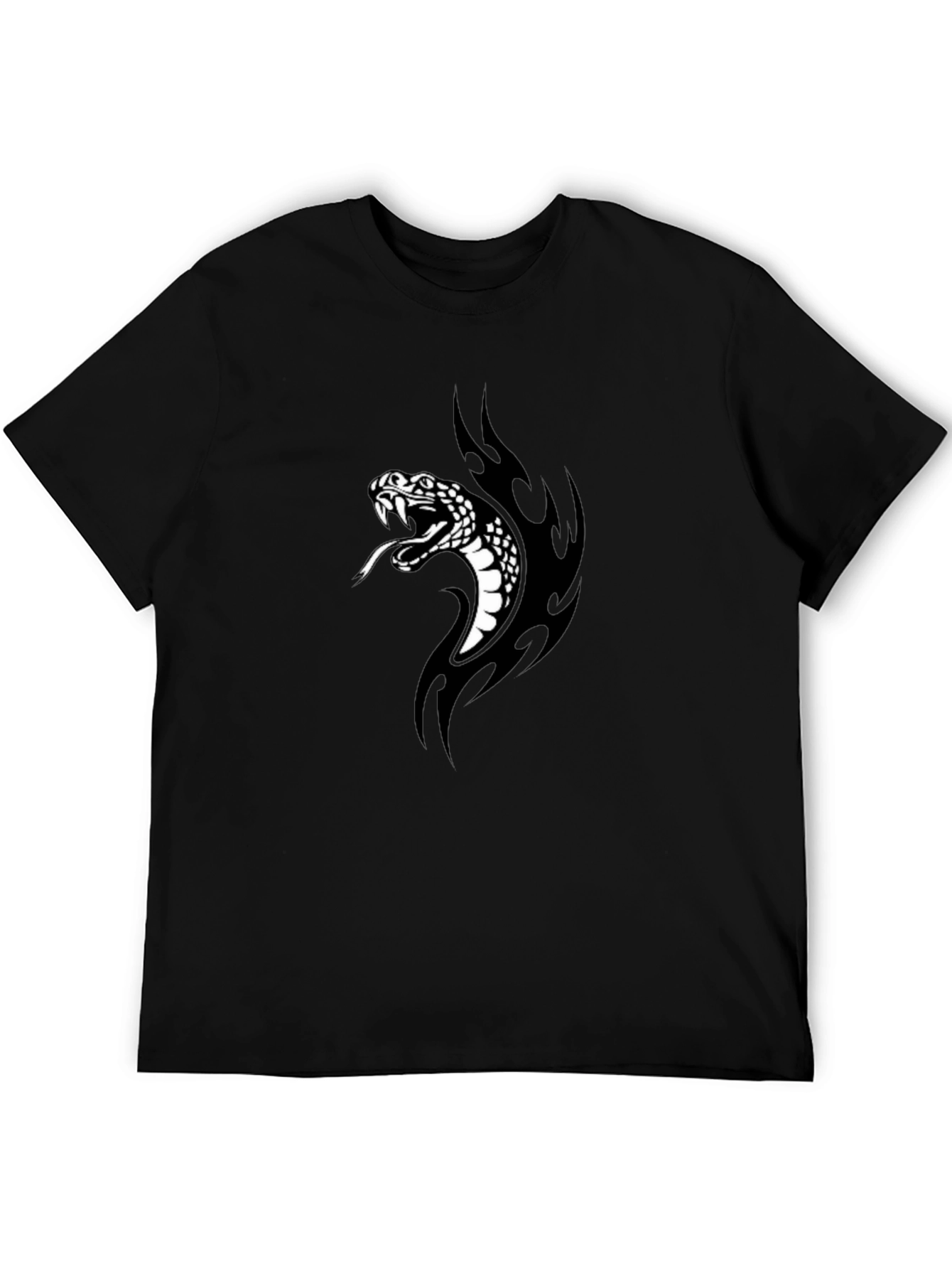 Mens Black T-Shirt with Snake Graphic