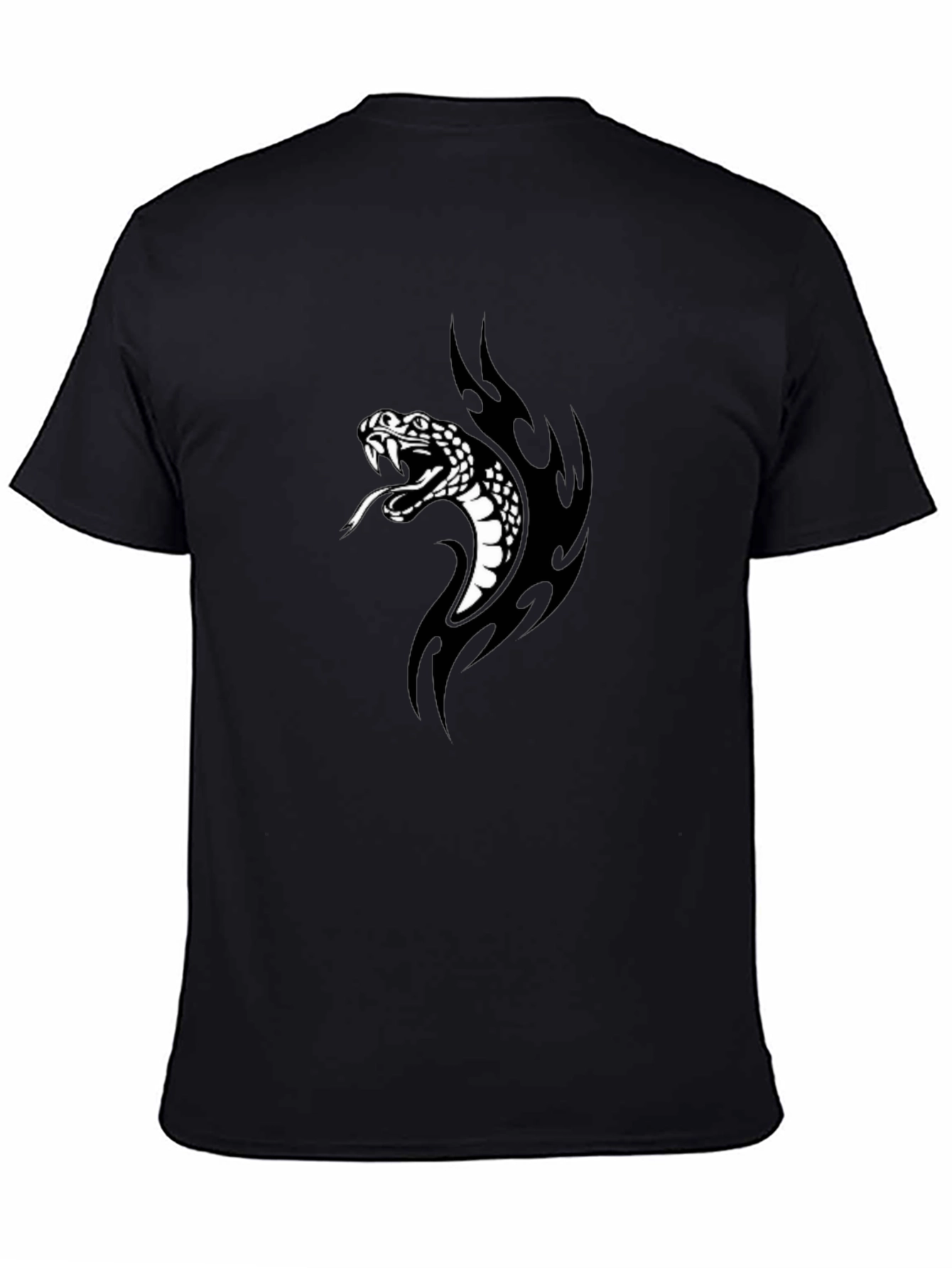 Mens Black T-Shirt with Snake Graphic