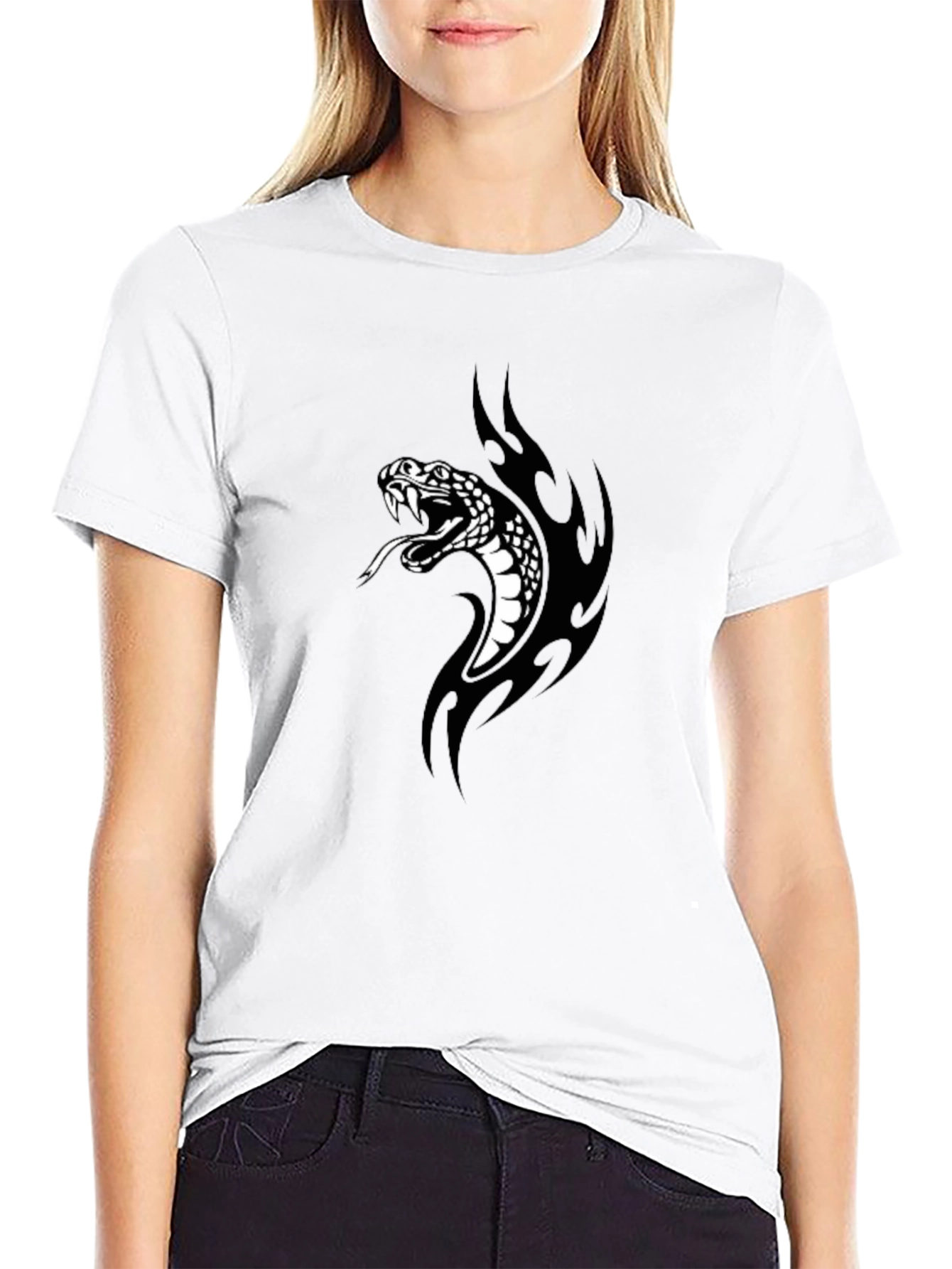 Mens Black T-Shirt with Snake Graphic