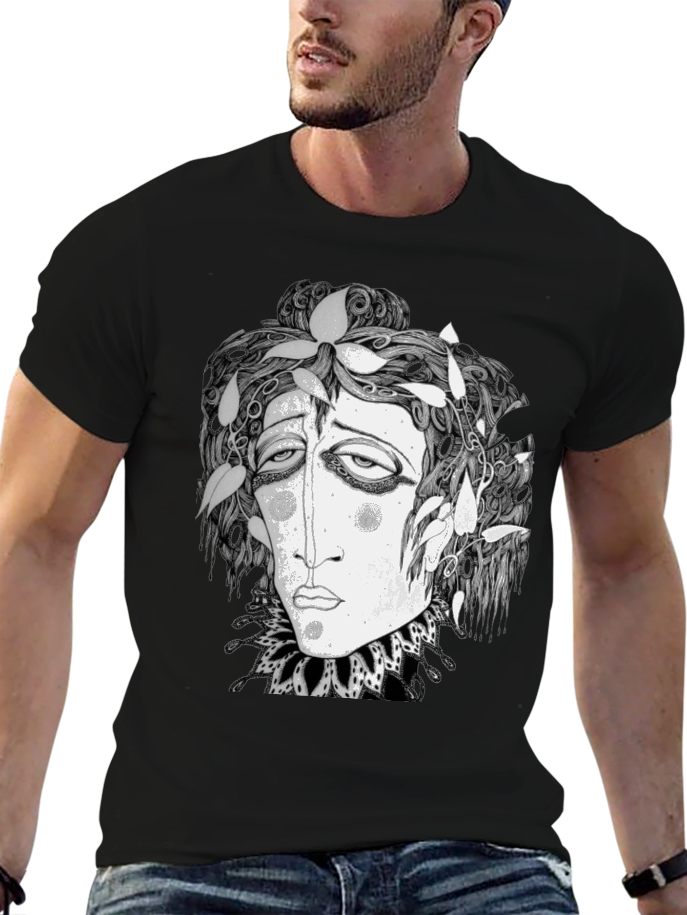 Surreal Face Graphic Print Black T-Shirt