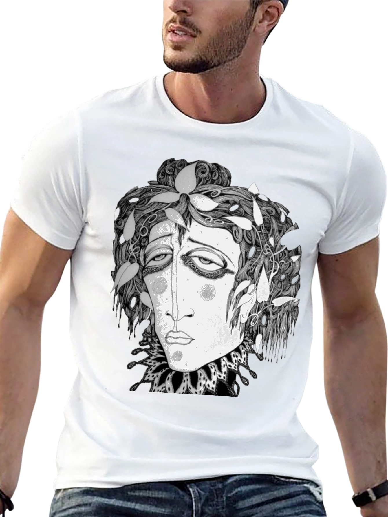 Surreal Face Graphic Print Black T-Shirt