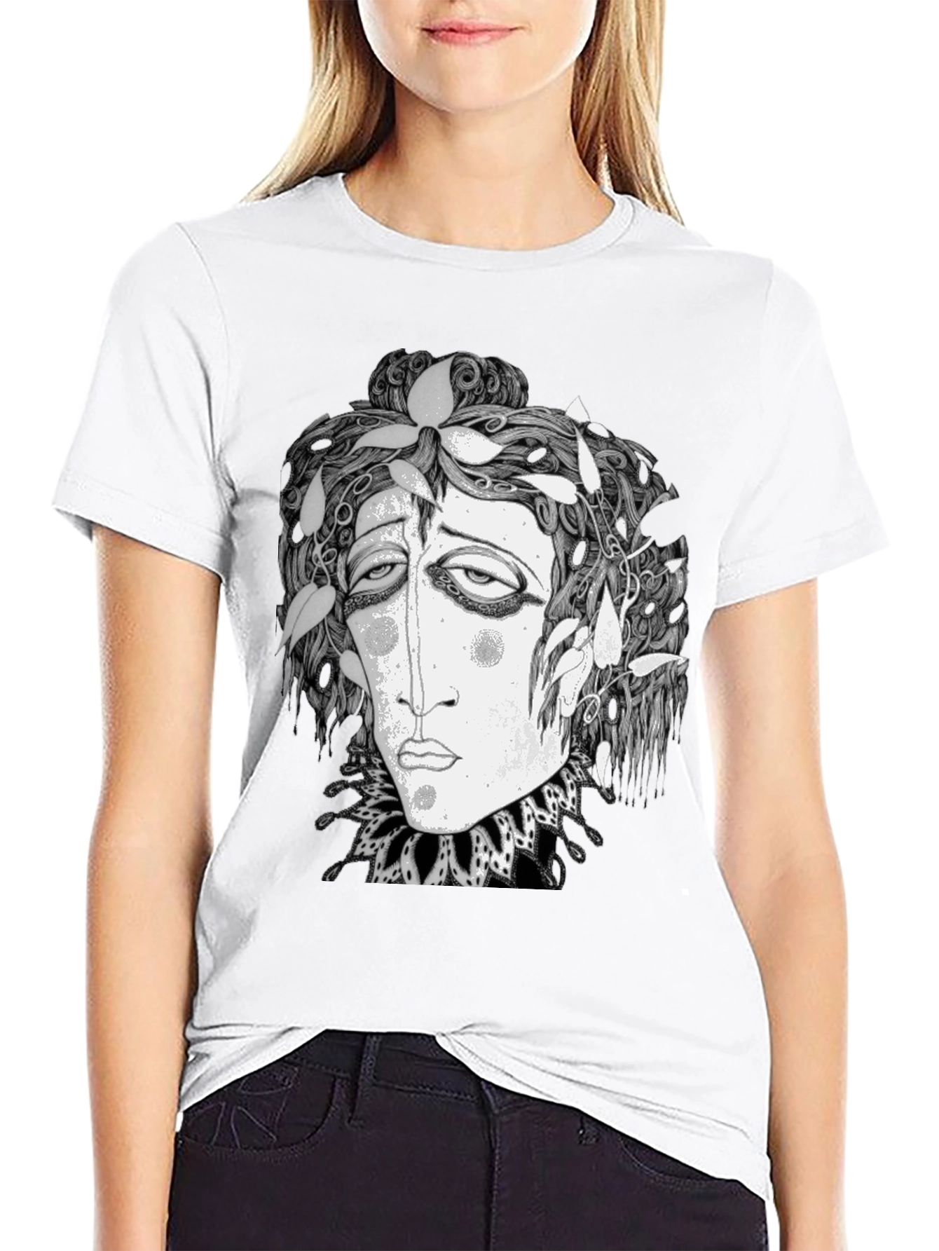Surreal Face Graphic Print Black T-Shirt