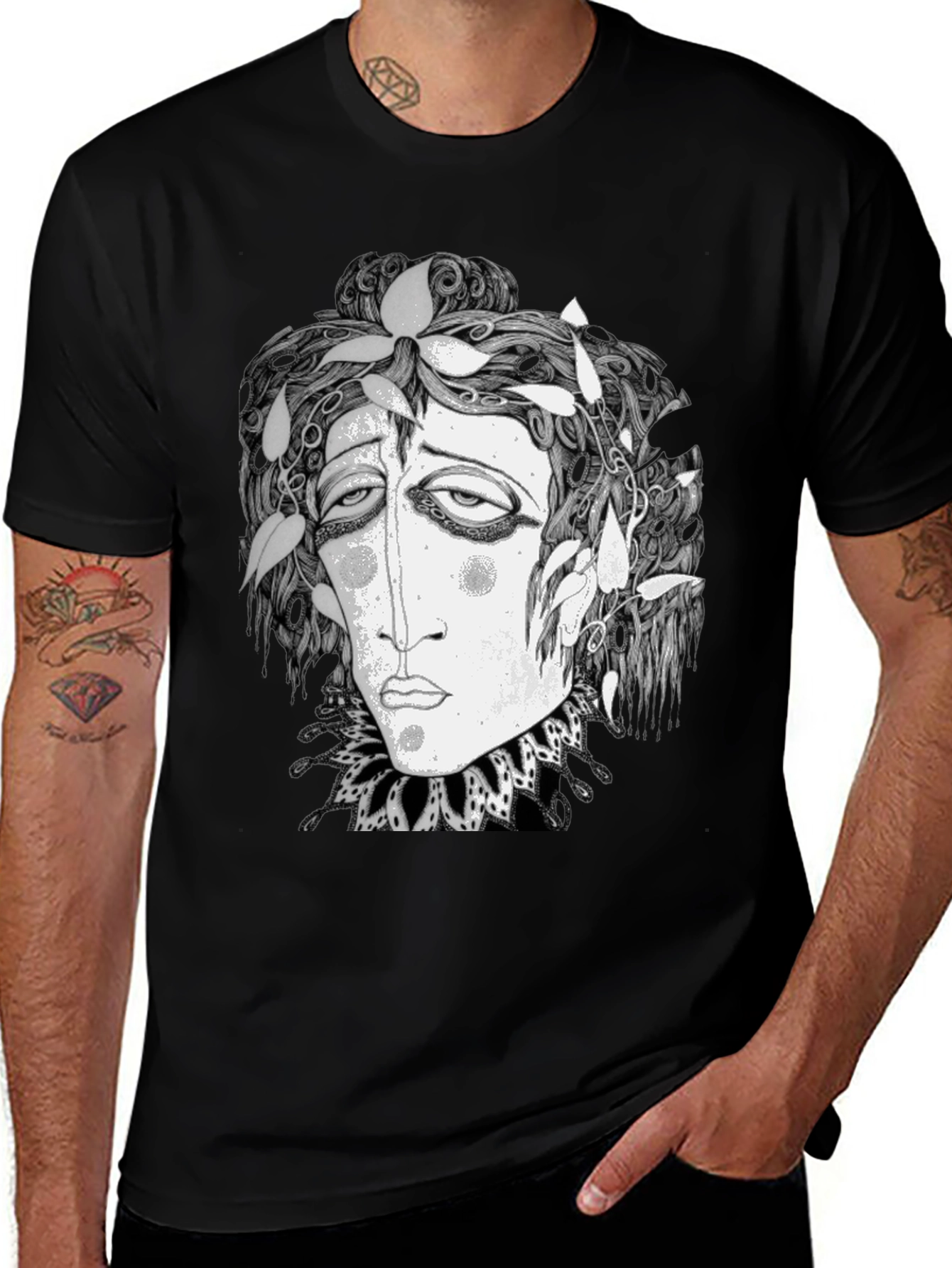 Surreal Face Graphic Print Black T-Shirt