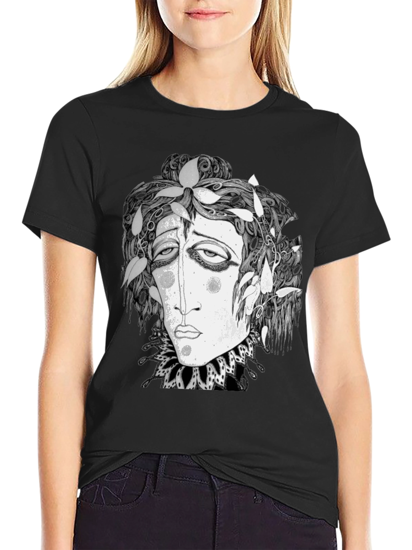 Surreal Face Graphic Print Black T-Shirt