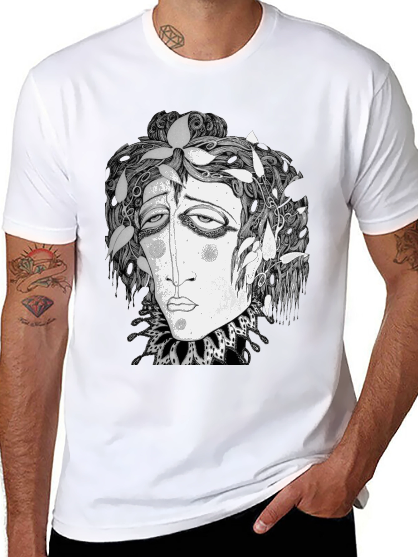 Surreal Face Graphic Print Black T-Shirt