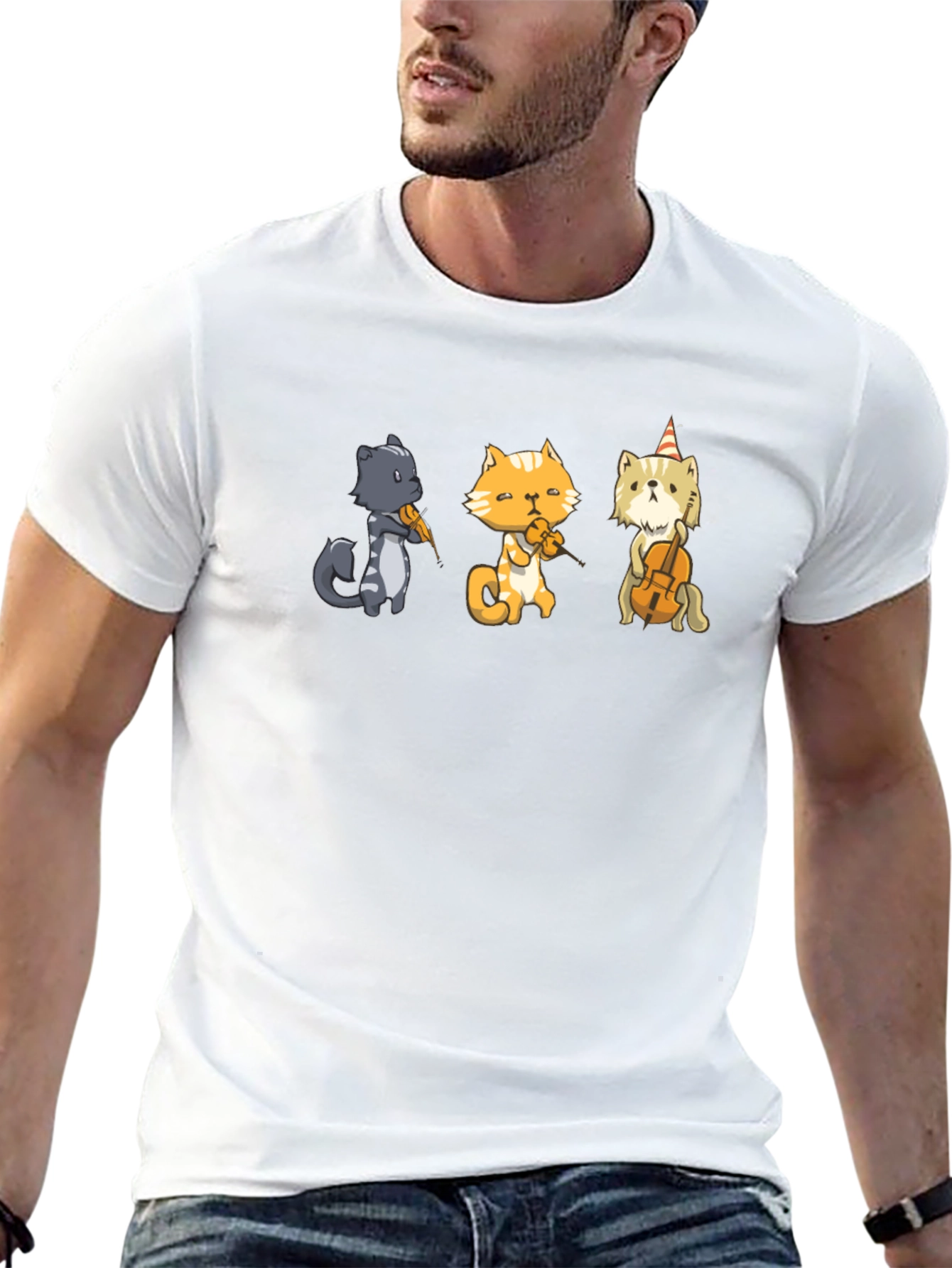 Cat Musicians T-Shirt - Black Cotton Tee