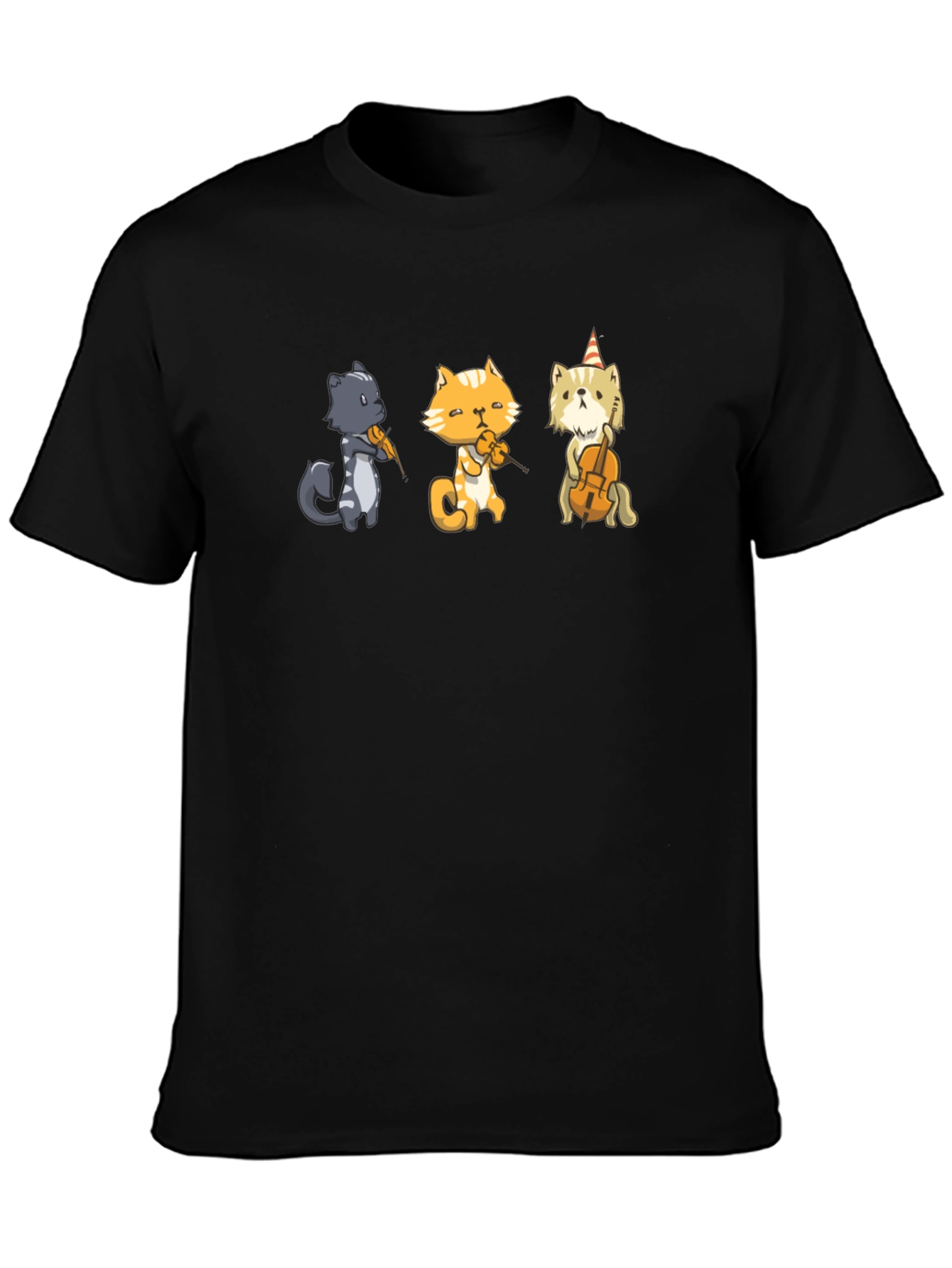 Cat Musicians T-Shirt - Black Cotton Tee
