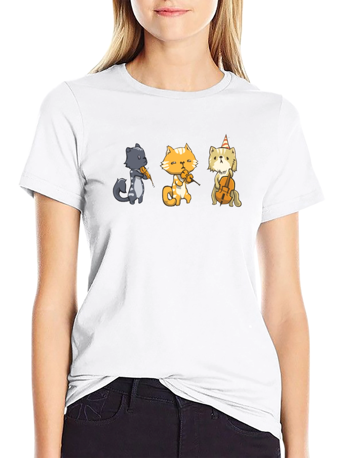 Cat Musicians T-Shirt - Black Cotton Tee