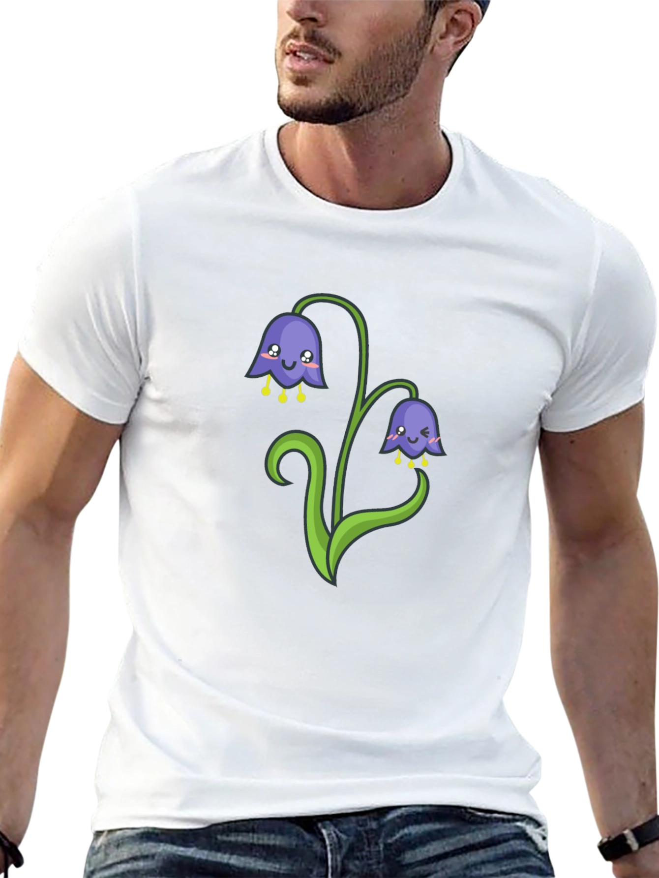 Cute Bellflower Cartoon Black T-Shirt