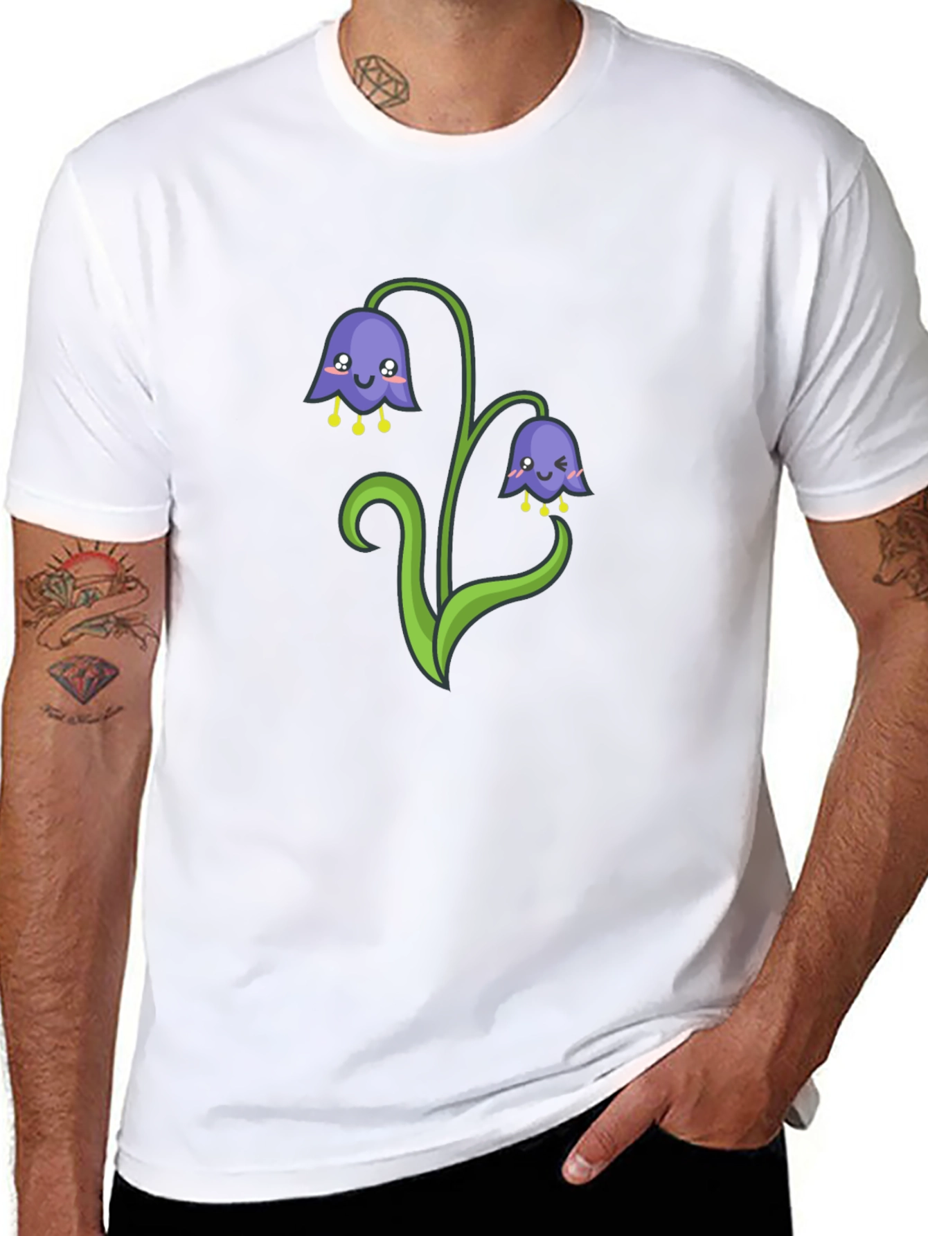 Cute Bellflower Cartoon Black T-Shirt
