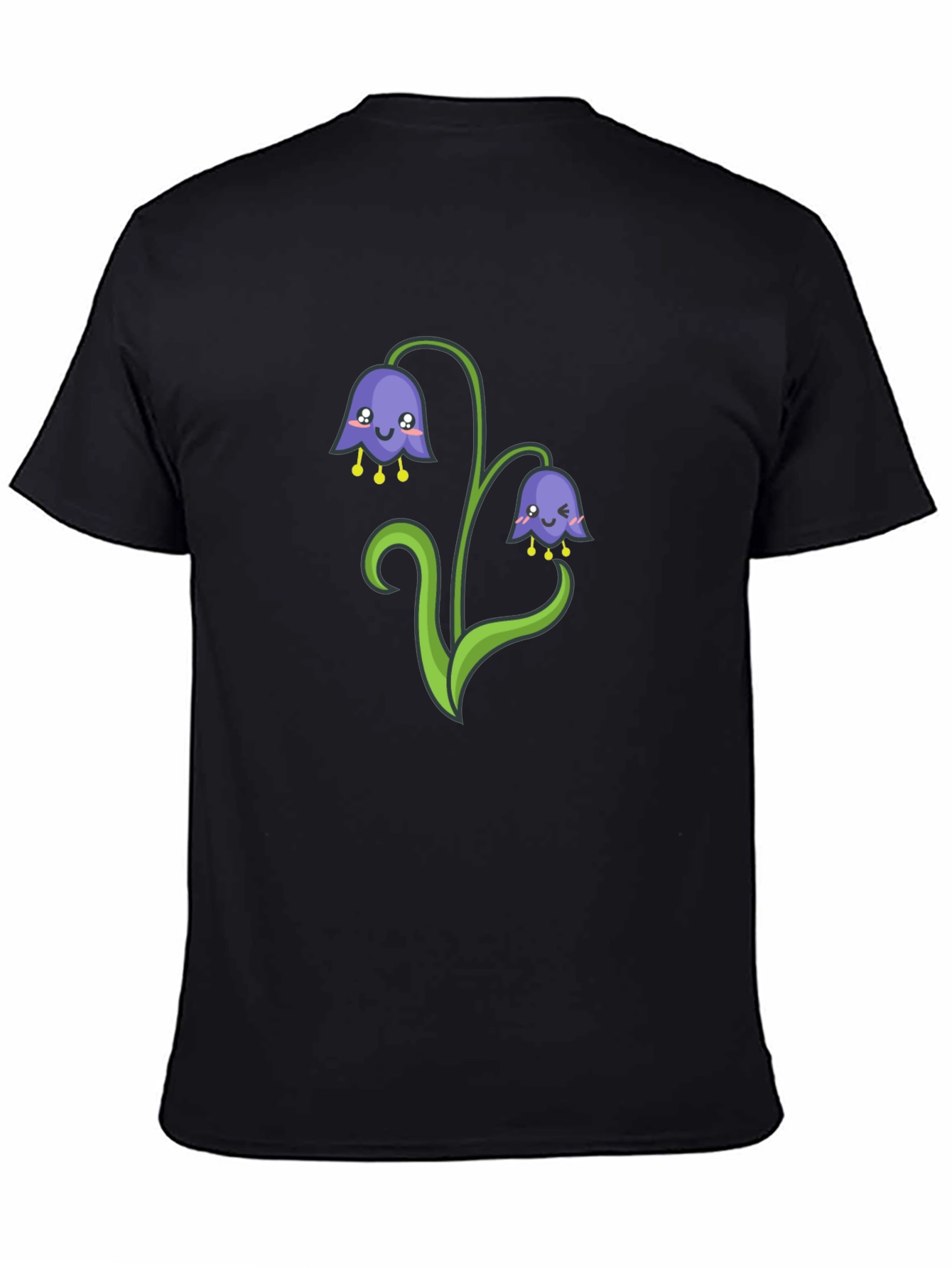 Cute Bellflower Cartoon Black T-Shirt