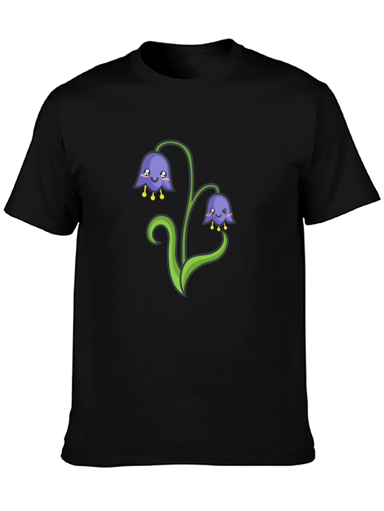 Cute Bellflower Cartoon Black T-Shirt