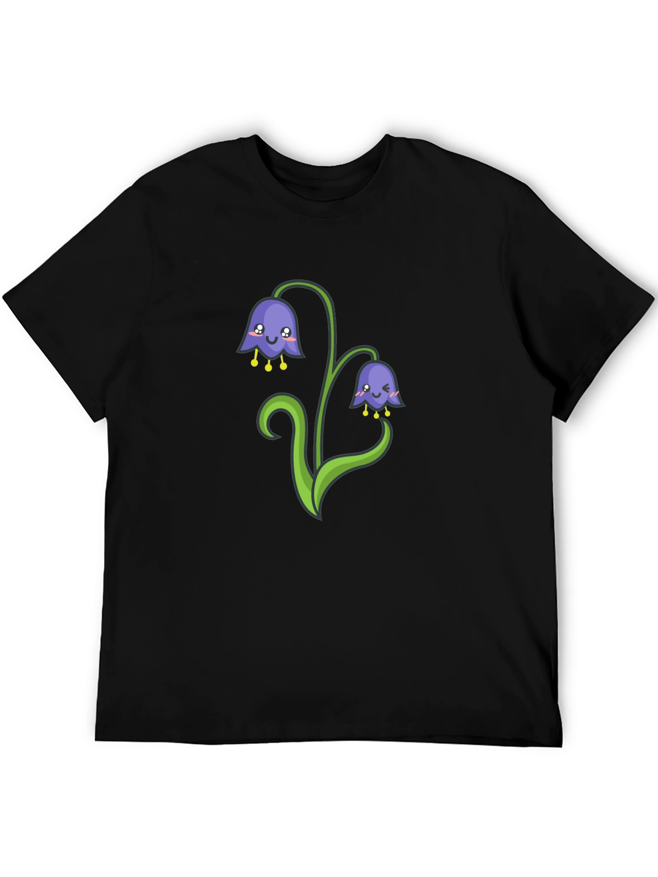 Cute Bellflower Cartoon Black T-Shirt