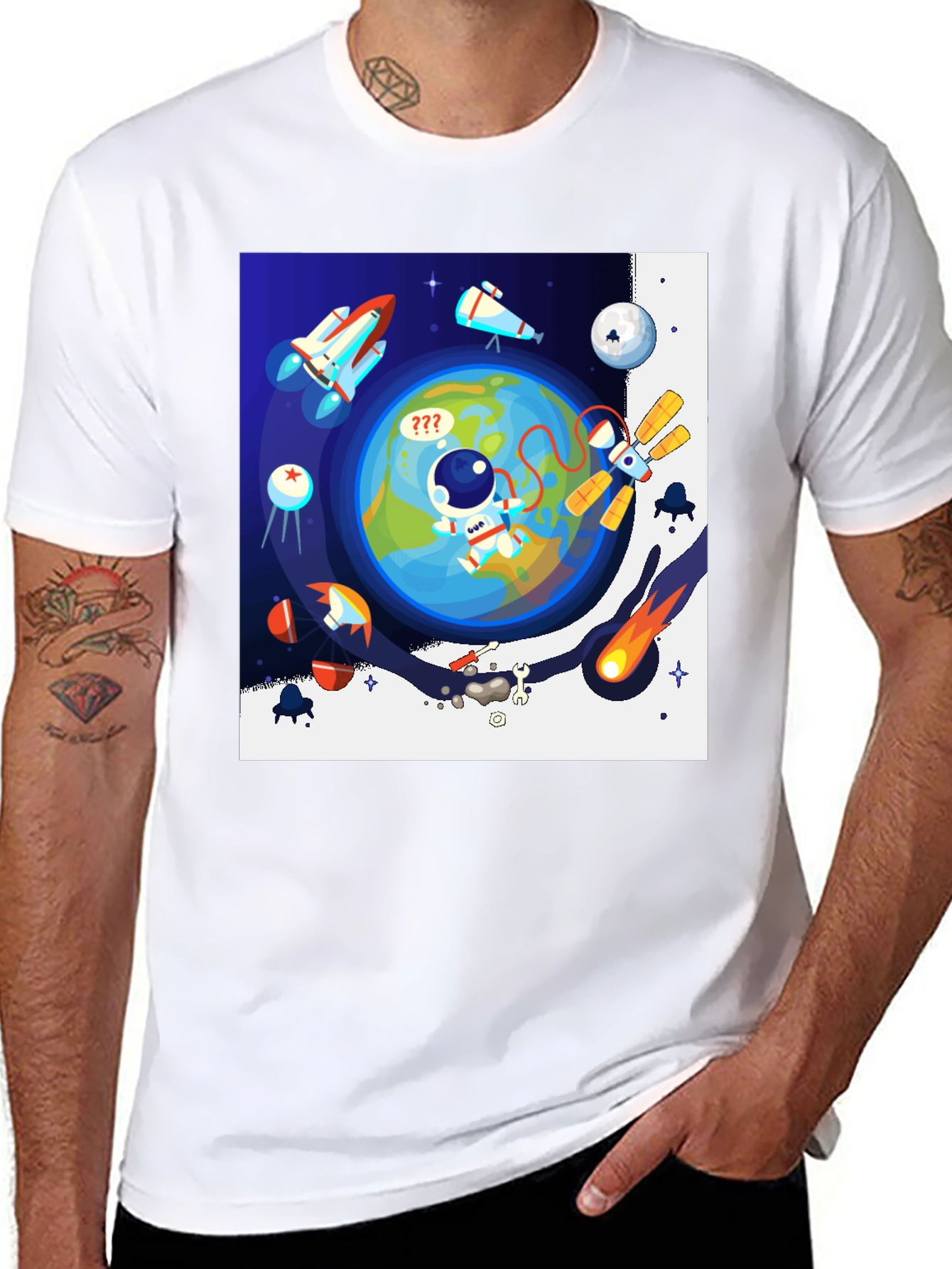 Astronaut in Space Graphic T-Shirt - Black