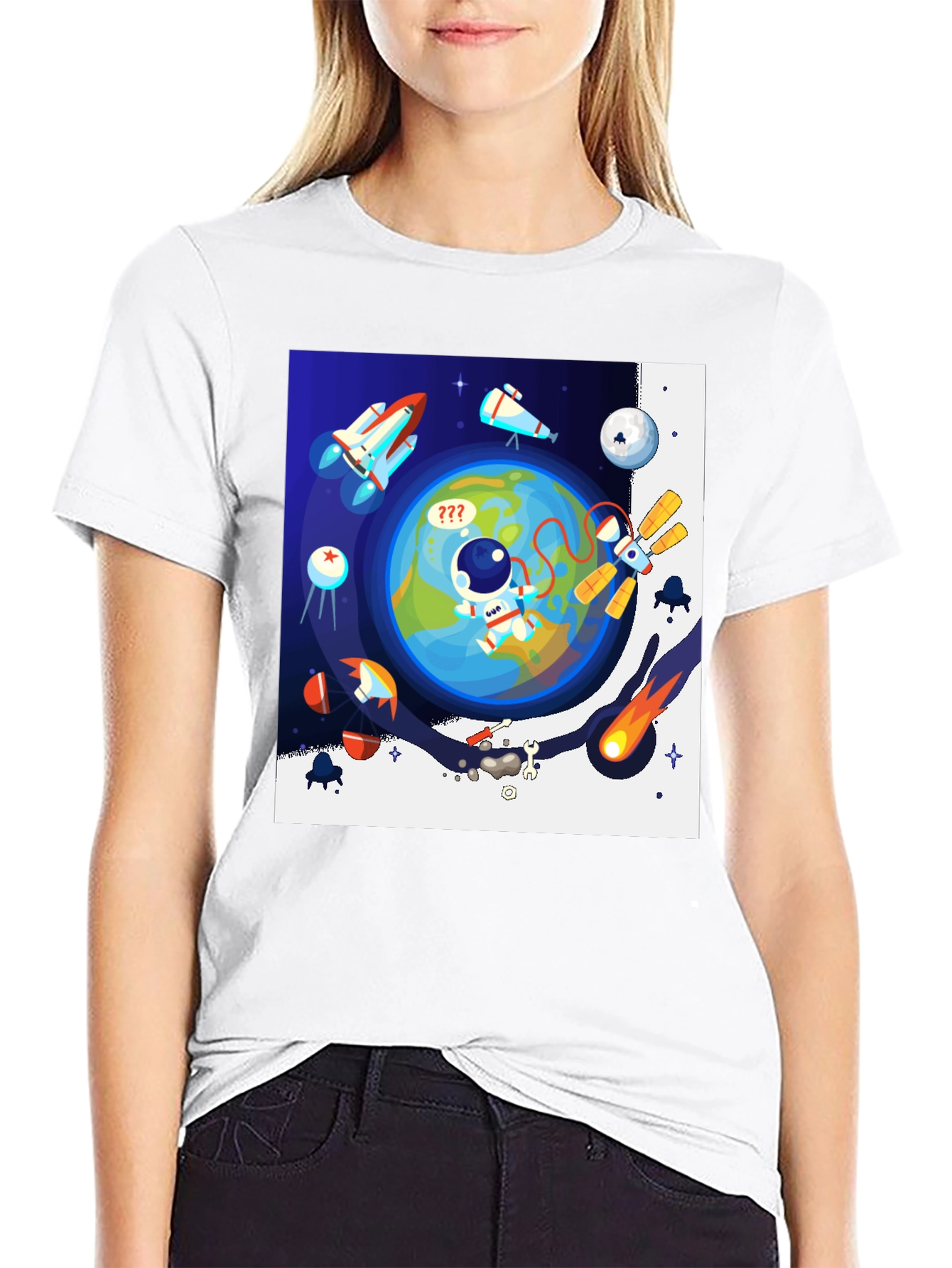 Astronaut in Space Graphic T-Shirt - Black