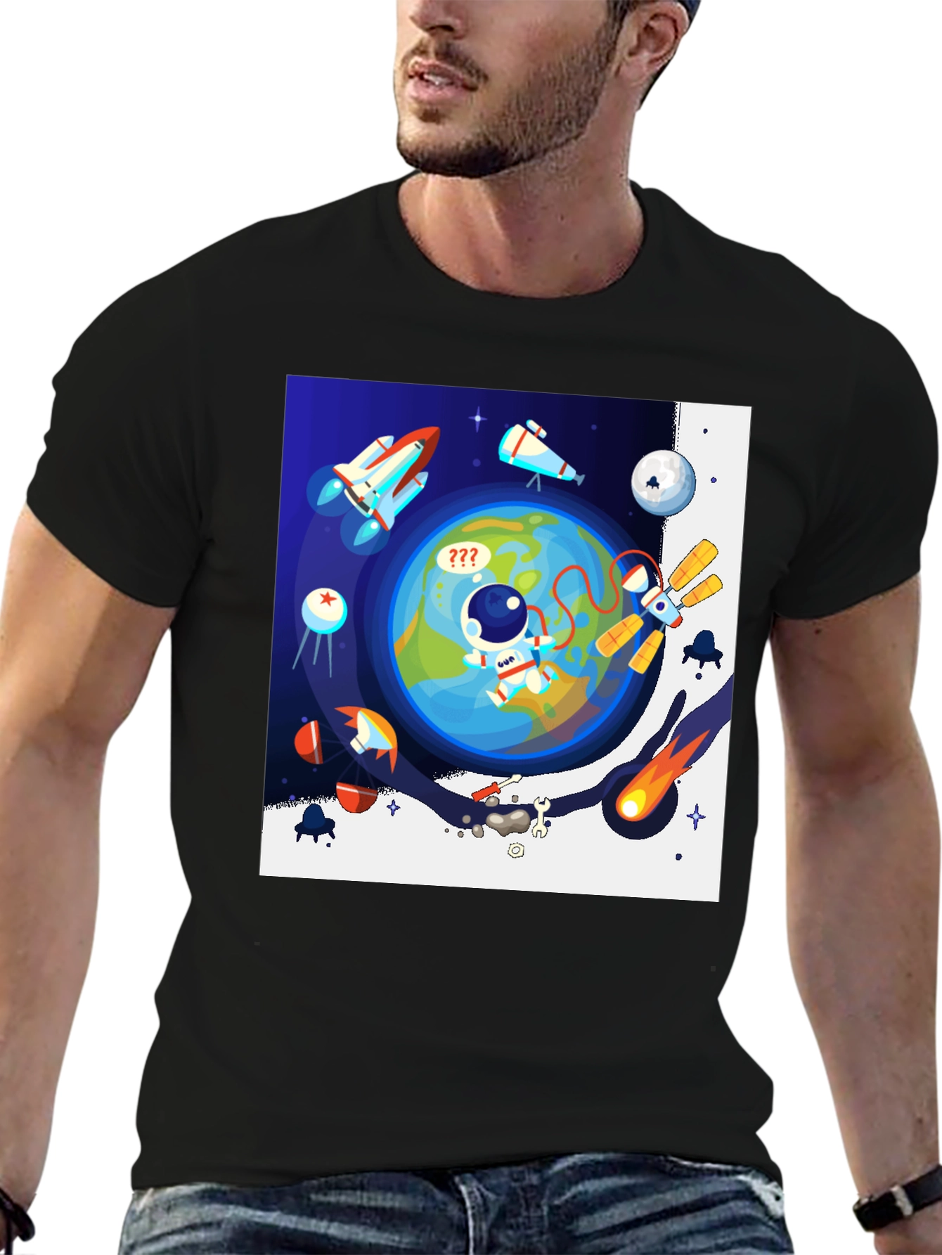 Astronaut in Space Graphic T-Shirt - Black