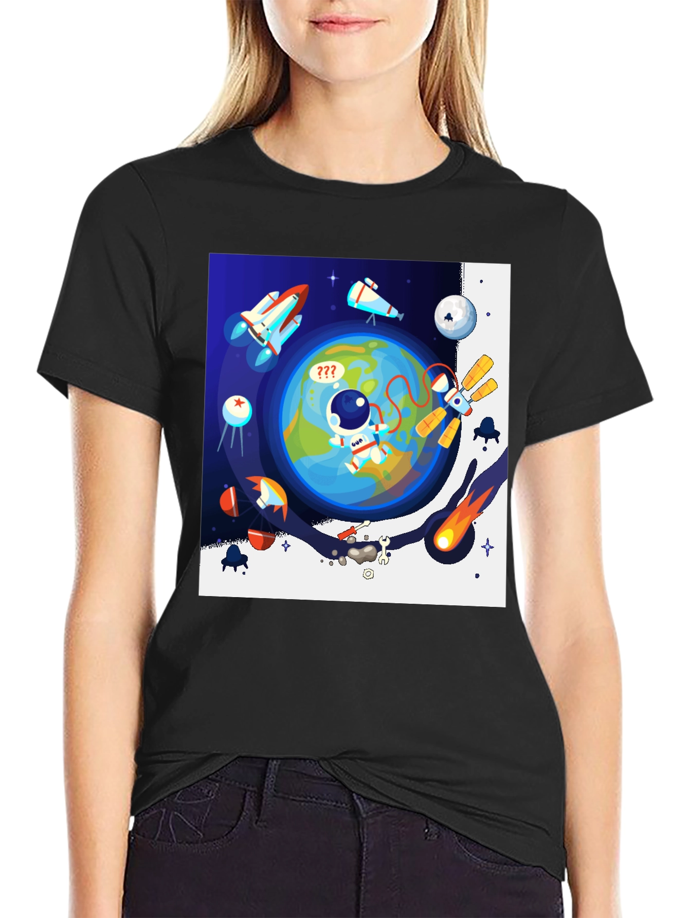 Astronaut in Space Graphic T-Shirt - Black