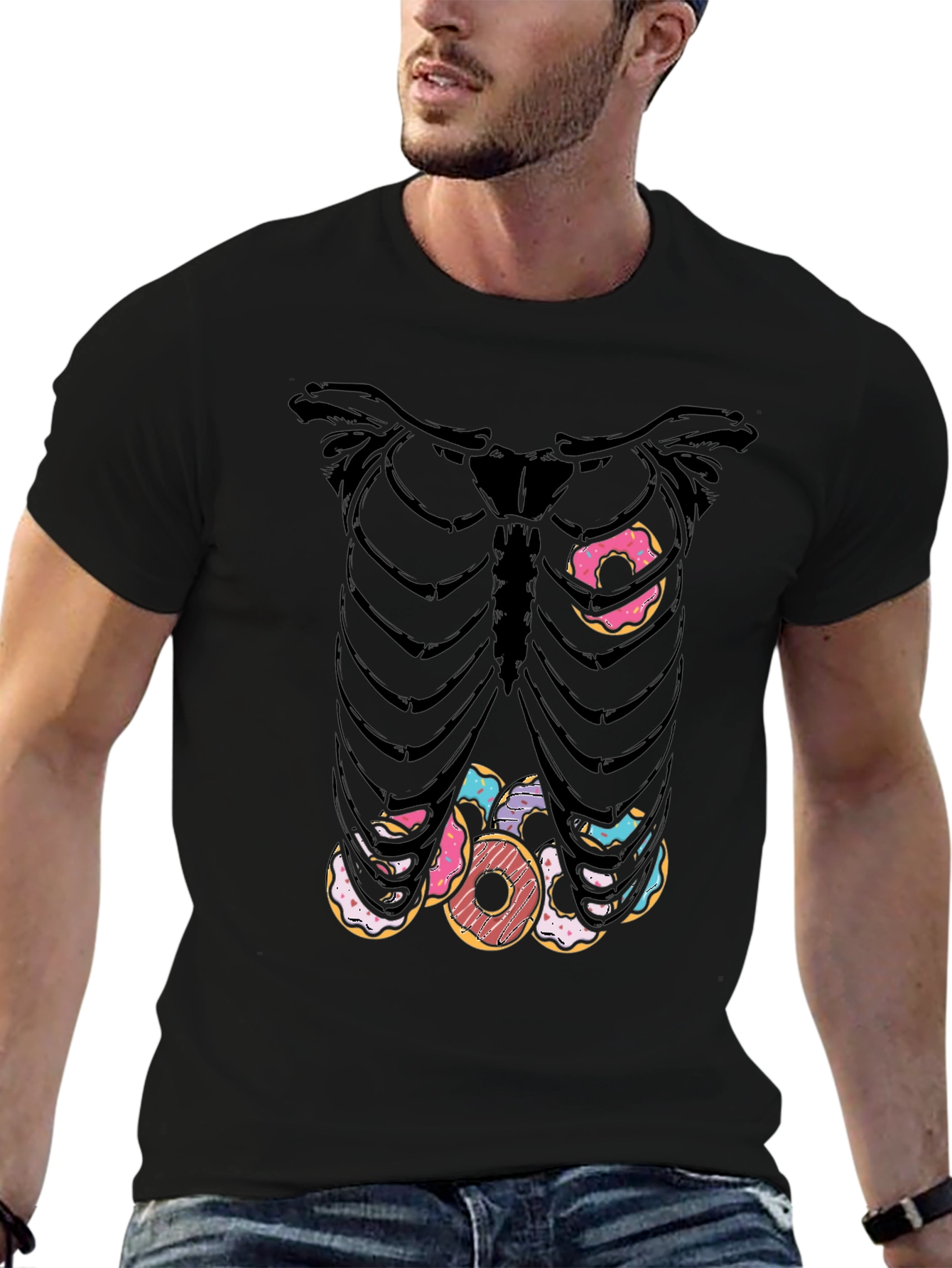 Donut Skeleton T-Shirt - Funny Halloween Tee