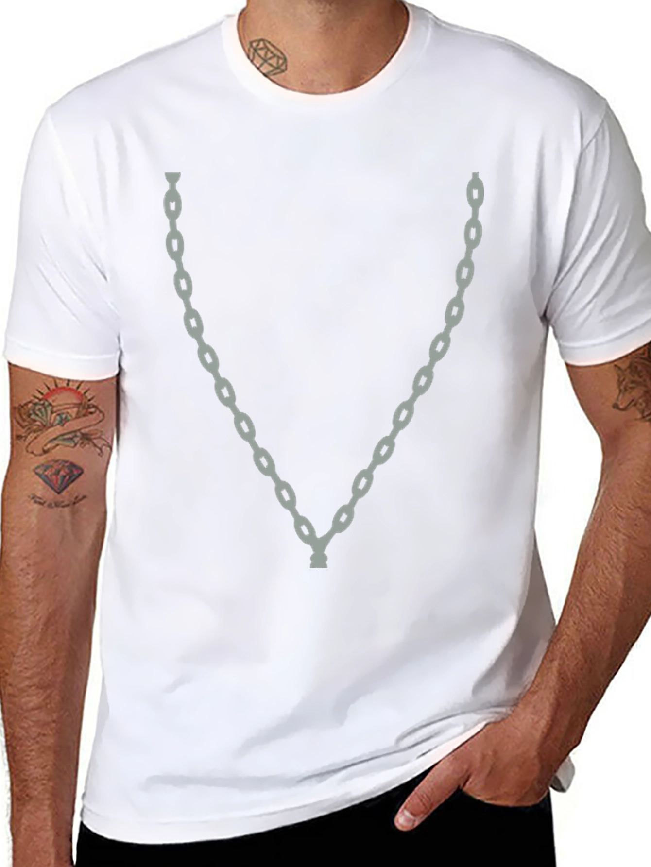 Mens Chain Graphic Tee - Stylish Crew Neck T-Shirt