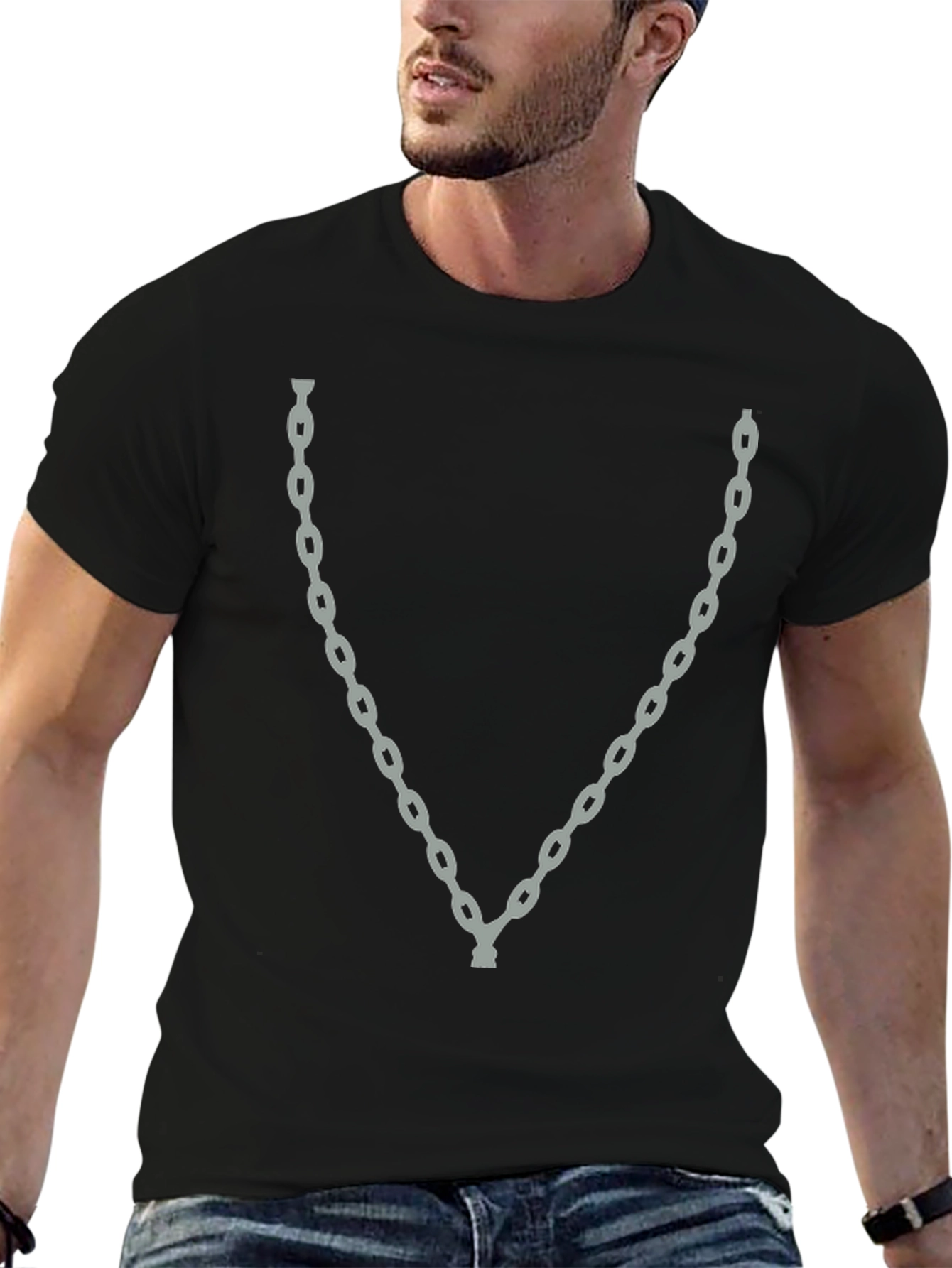 Mens Chain Graphic Tee - Stylish Crew Neck T-Shirt