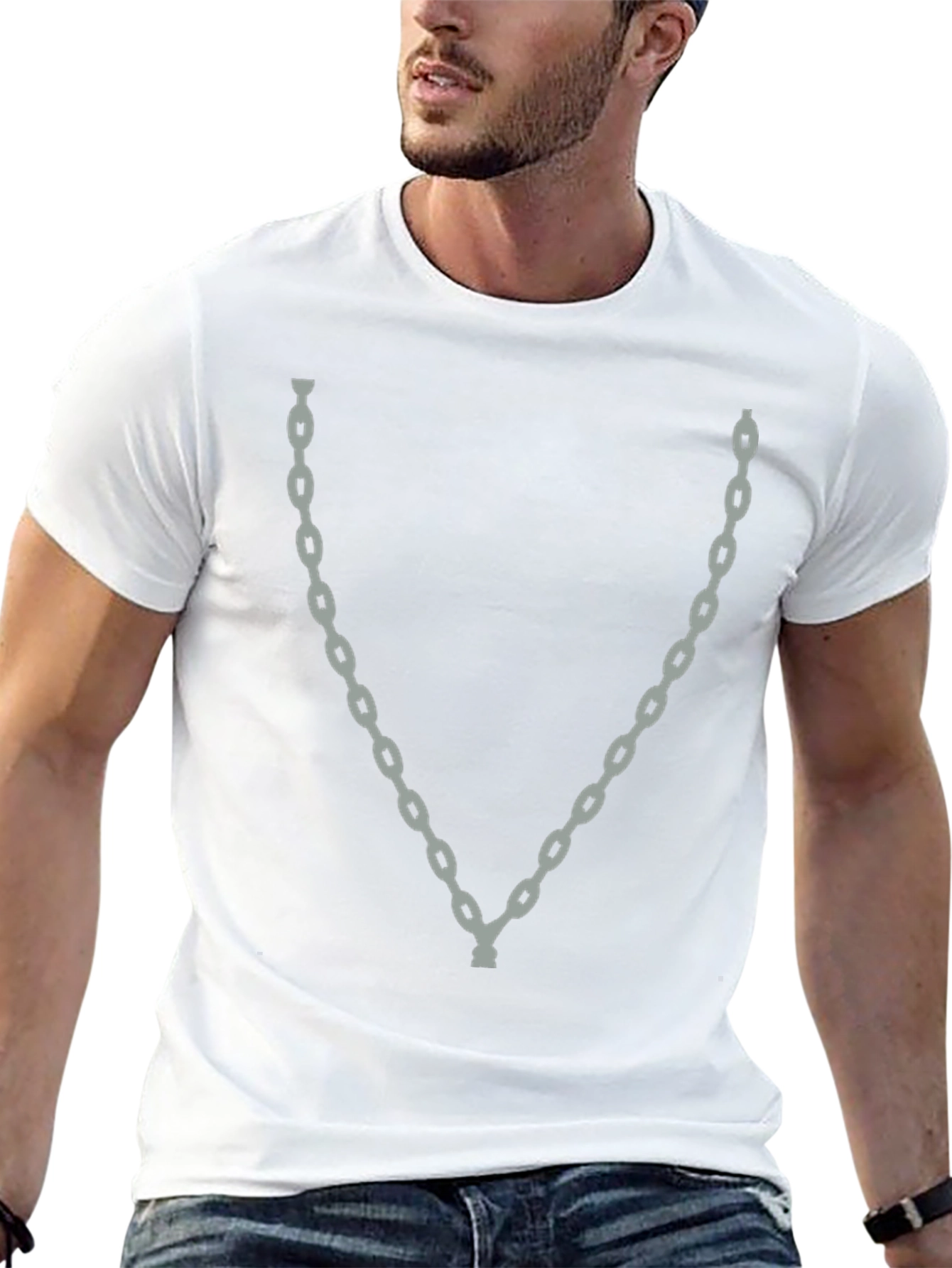 Mens Chain Graphic Tee - Stylish Crew Neck T-Shirt