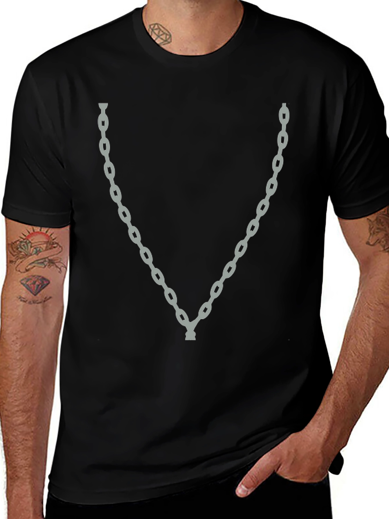 Mens Chain Graphic Tee - Stylish Crew Neck T-Shirt