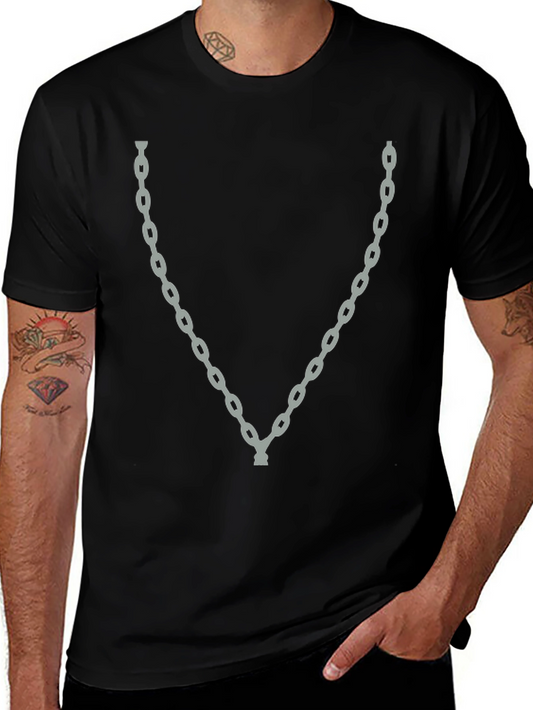 Mens Chain Graphic Tee - Stylish Crew Neck T-Shirt