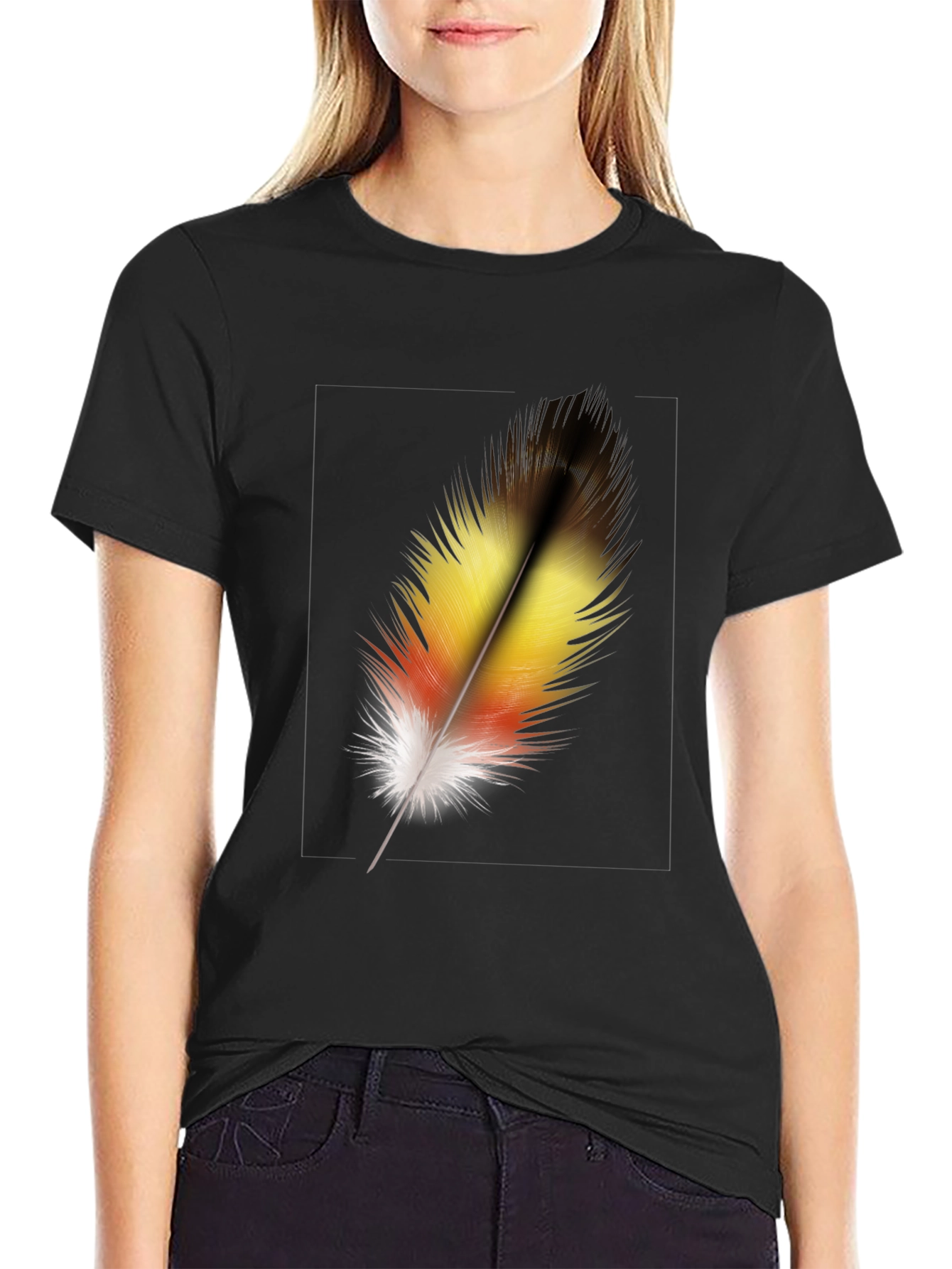Feather Graphic Black T-Shirt - Stylish Casual Wear
