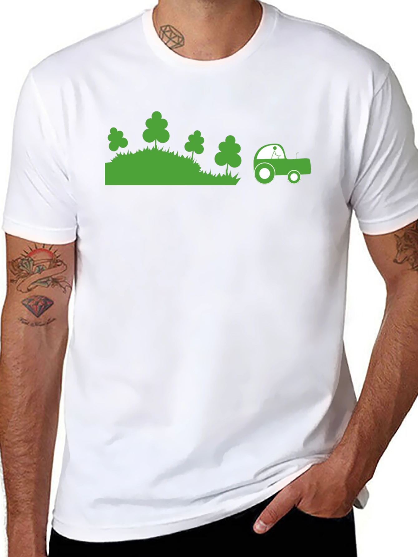 Green Tractor Graphic Black T-Shirt