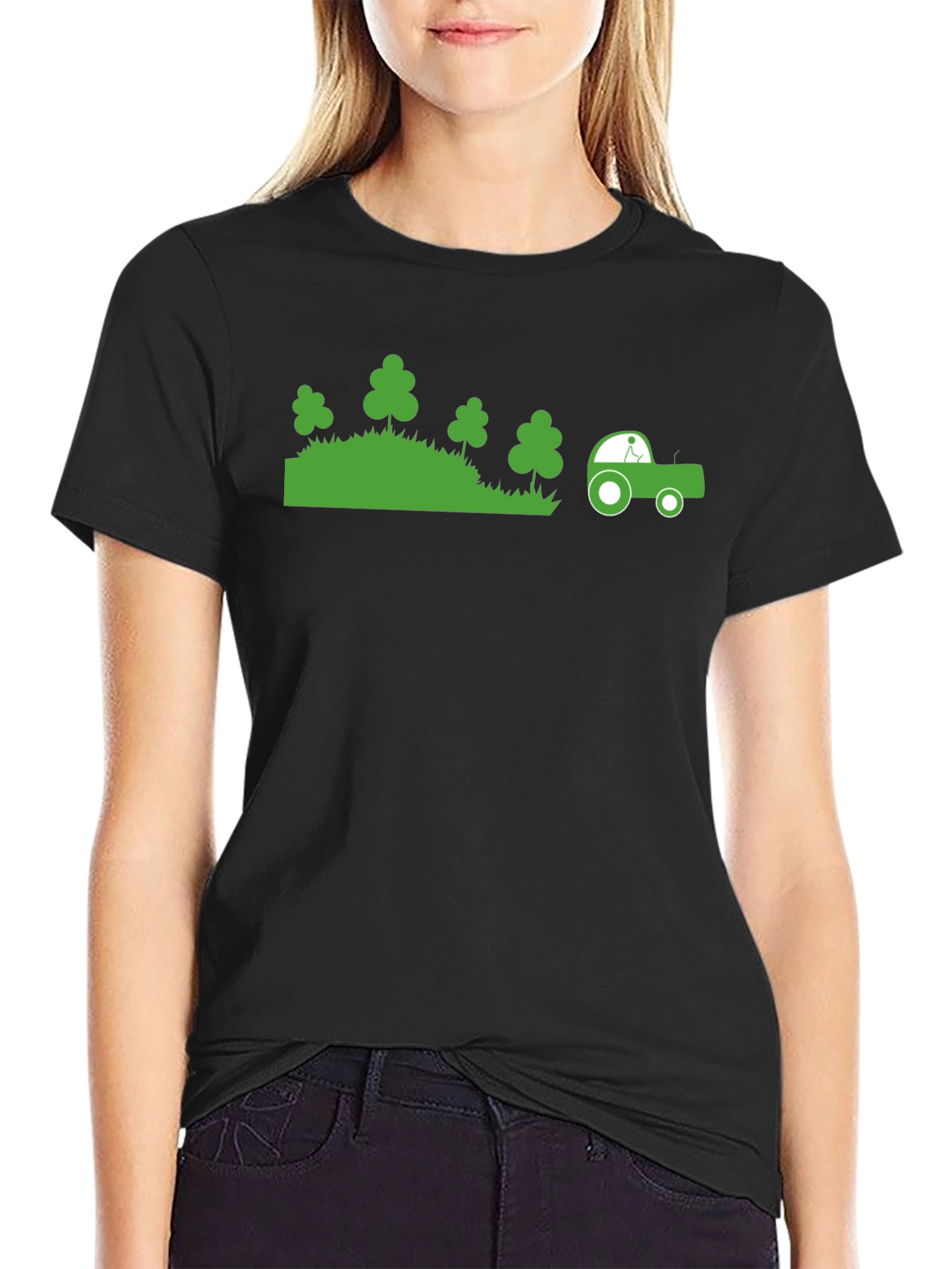 Green Tractor Graphic Black T-Shirt