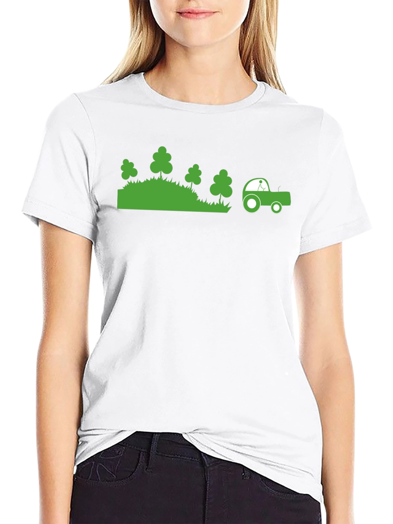 Green Tractor Graphic Black T-Shirt