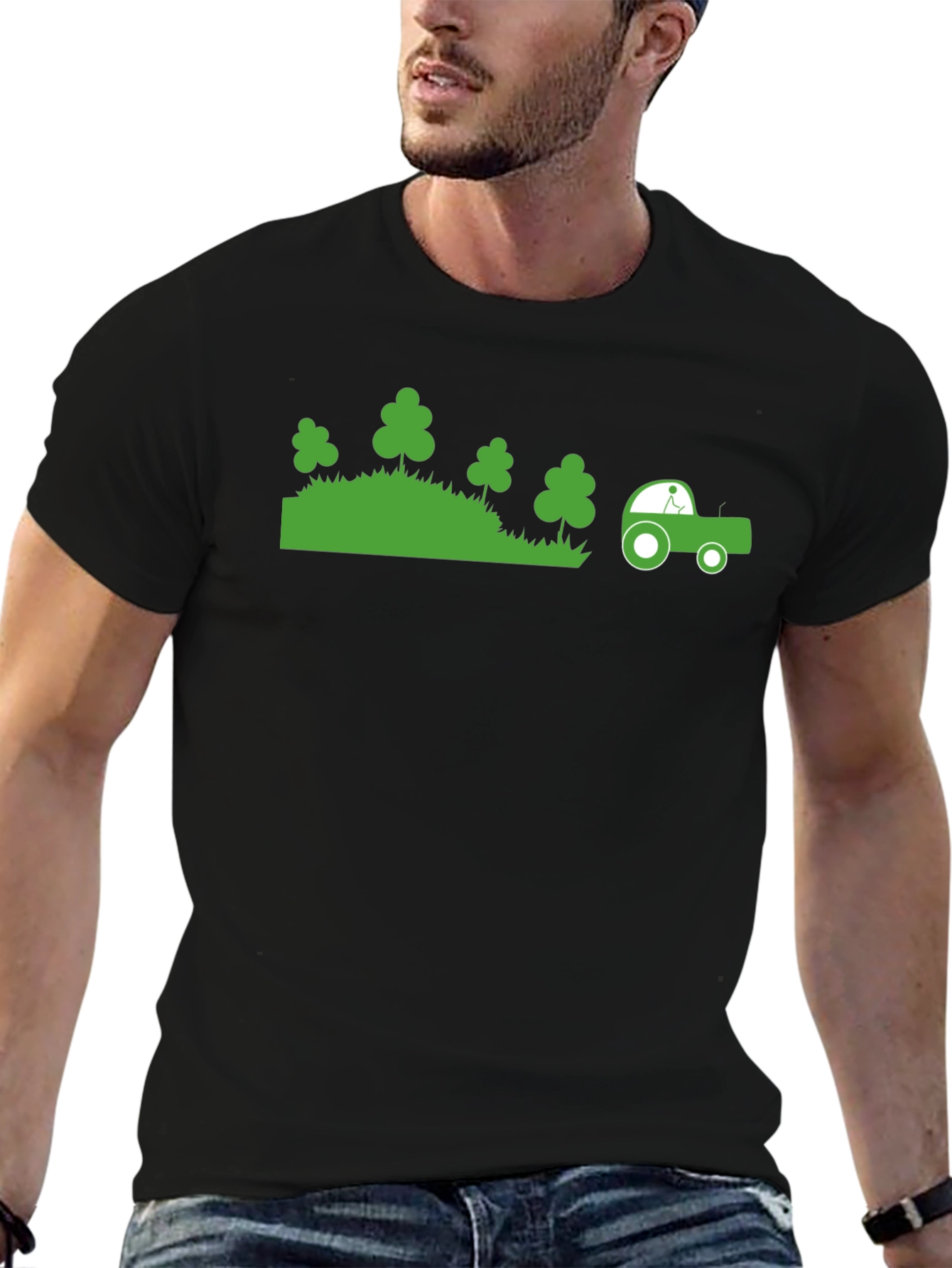 Green Tractor Graphic Black T-Shirt