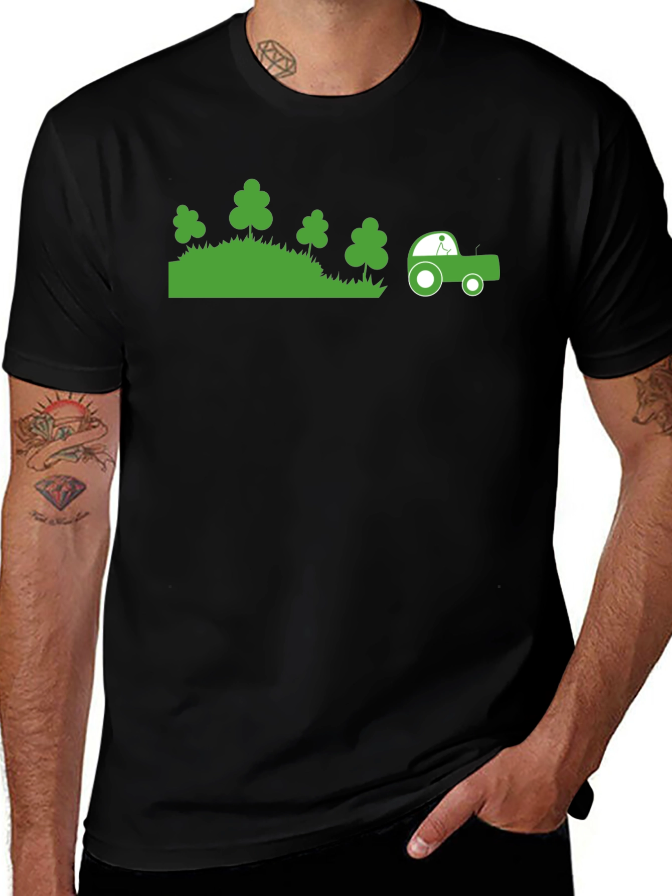 Green Tractor Graphic Black T-Shirt