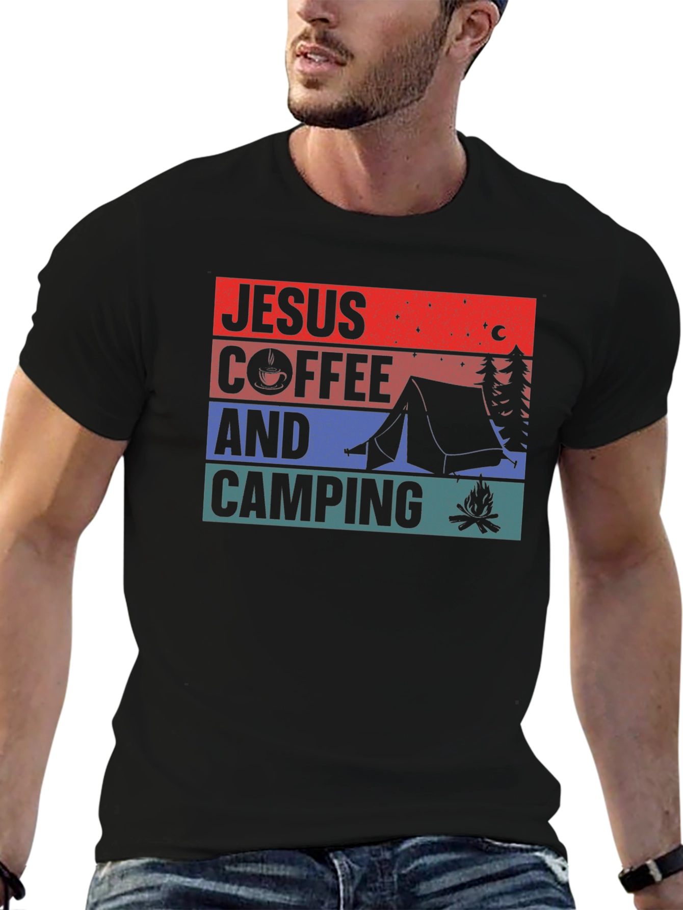 Jesus Coffee and Camping Graphic Tee