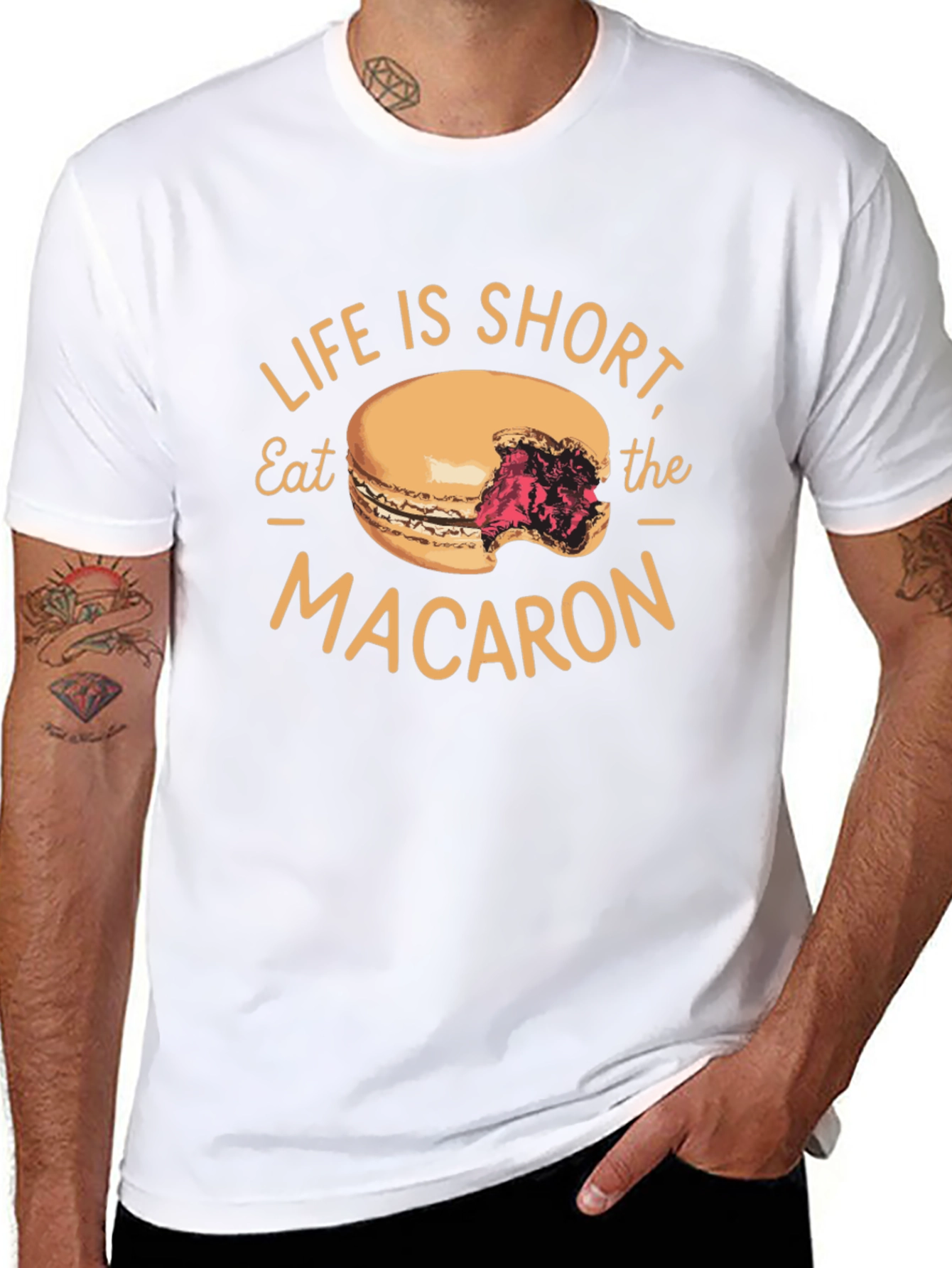 Life is Short Eat the Macaron Black T-Shirt