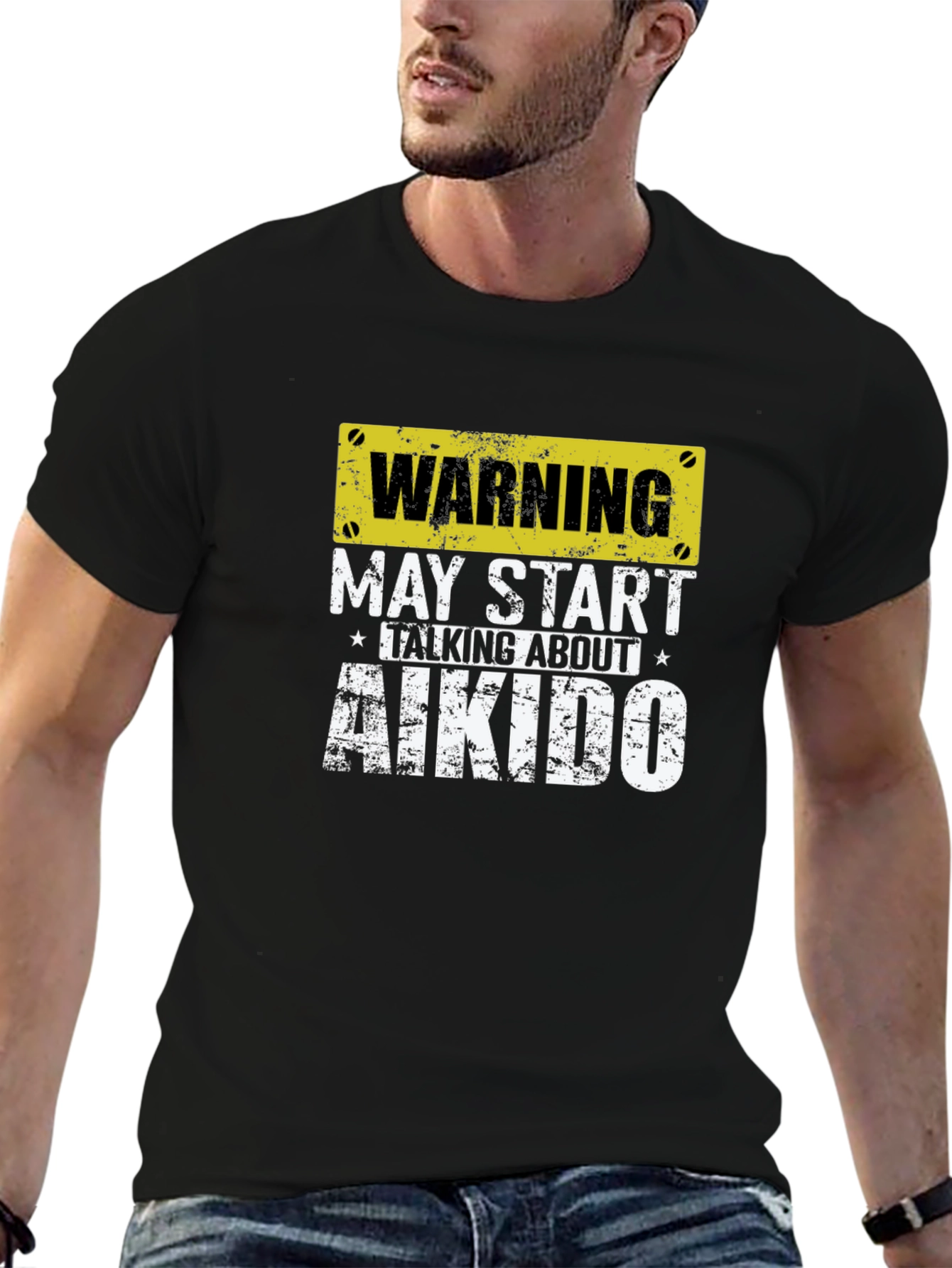 Warning May Start Talking About Aikido Black T-Shirt
