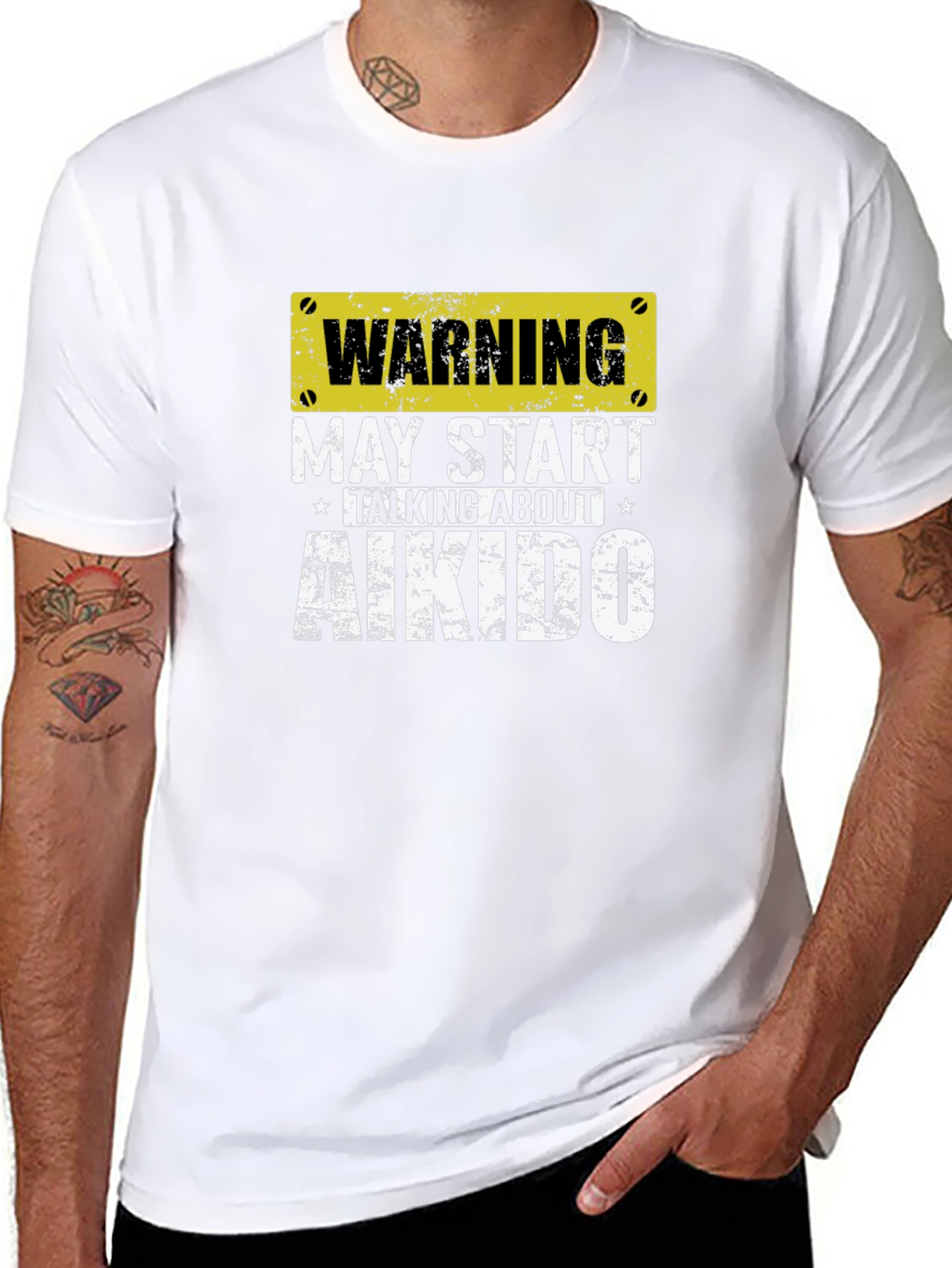 Warning May Start Talking About Aikido Black T-Shirt