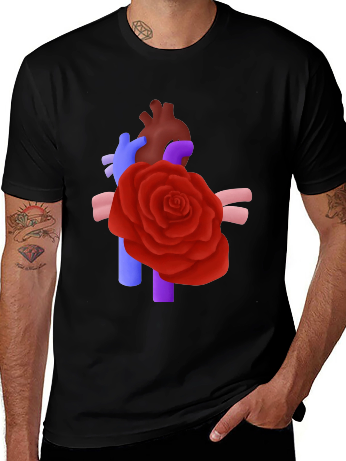 Anatomical Heart & Rose T-Shirt - Artistic Statement Tee