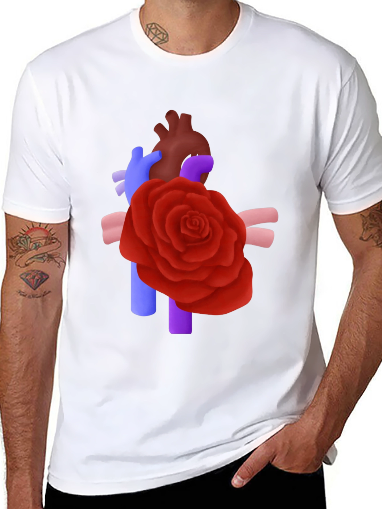 Anatomical Heart & Rose T-Shirt - Artistic Statement Tee