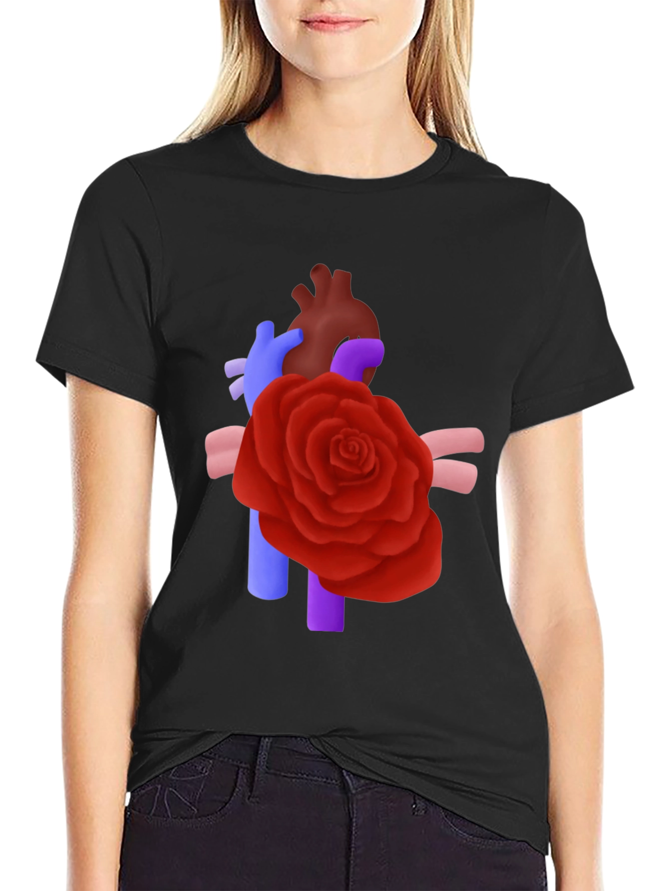 Anatomical Heart & Rose T-Shirt - Artistic Statement Tee