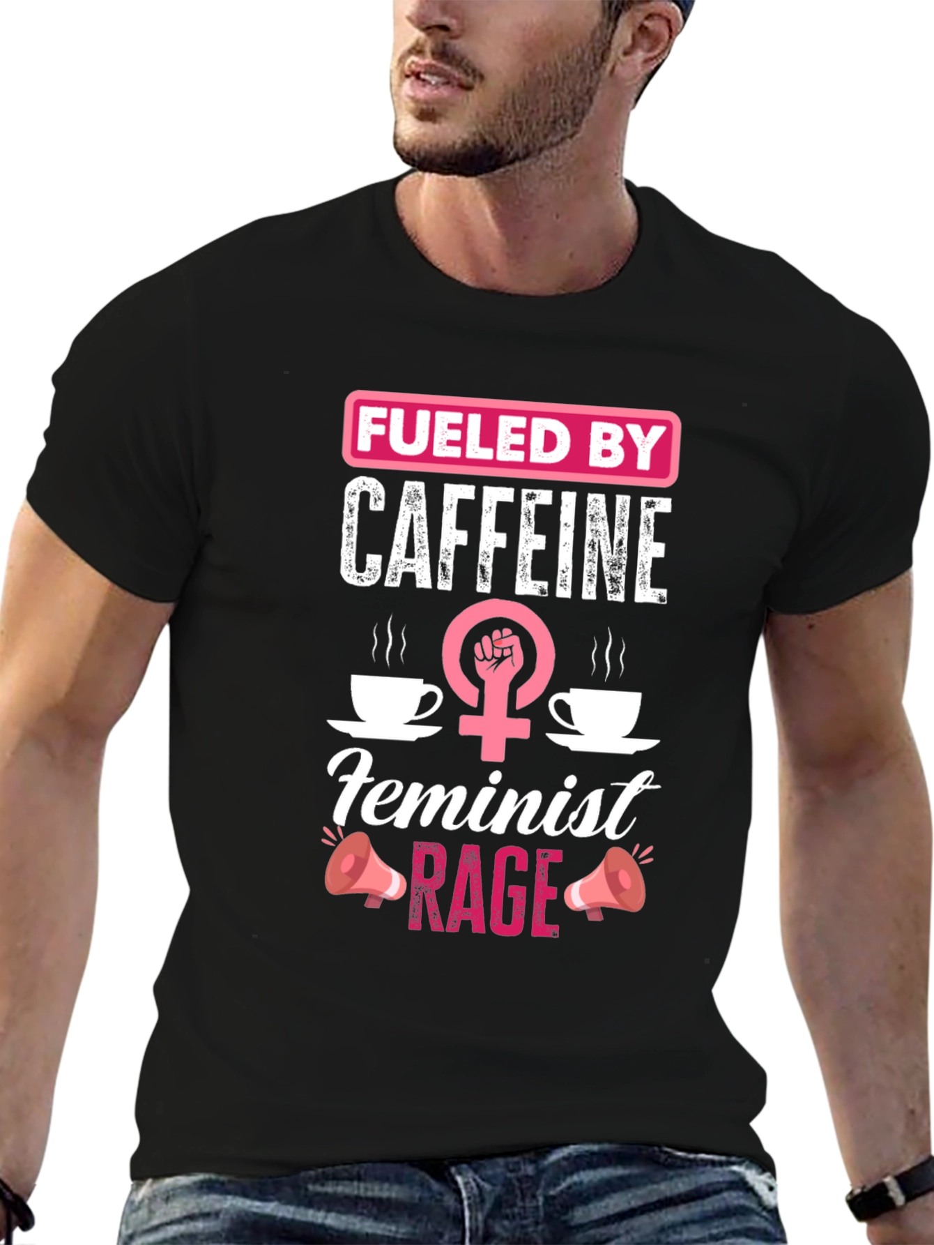 Fueled by Caffeine Feminist Rage Black T-Shirt
