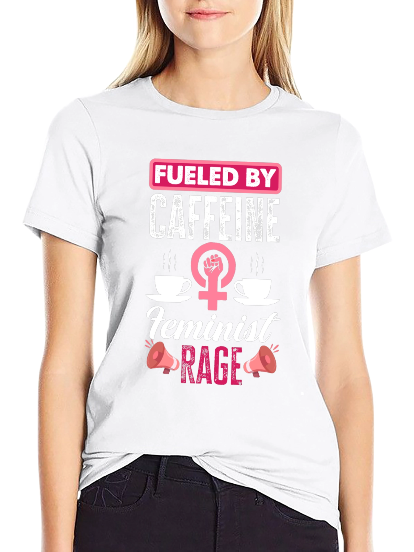 Fueled by Caffeine Feminist Rage Black T-Shirt