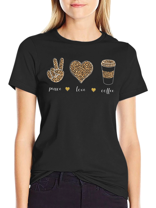 Peace Love Coffee T-Shirt Leopard Print Design