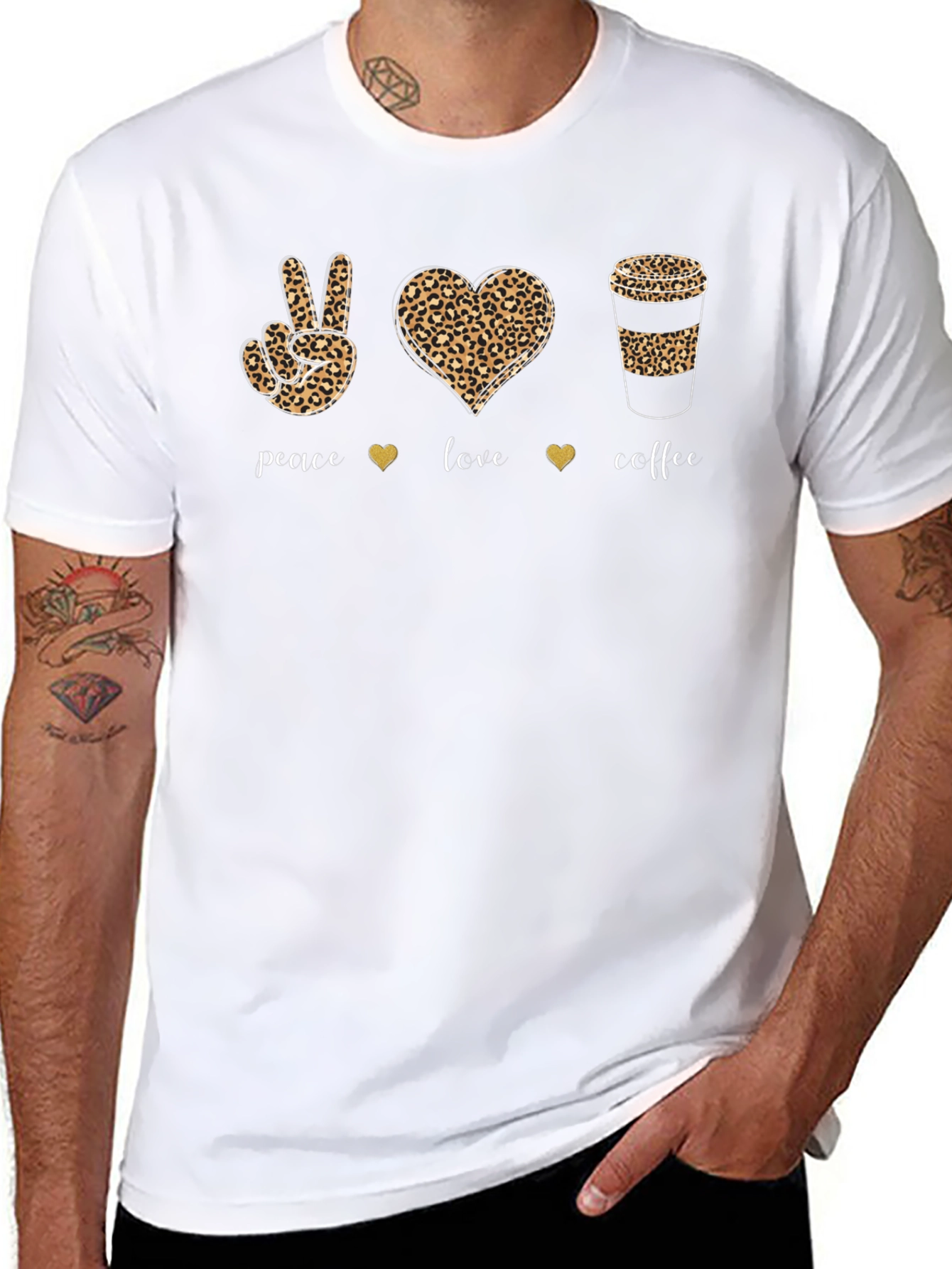 Peace Love Coffee T-Shirt Leopard Print Design