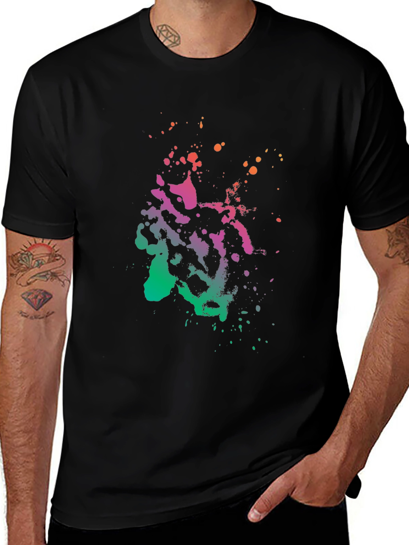 Abstract Splatter Print Black T-Shirt