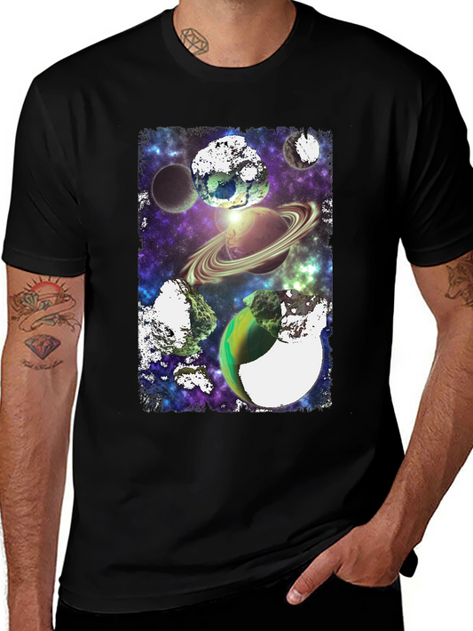 Galaxy Planets Graphic T-Shirt - Black Tee