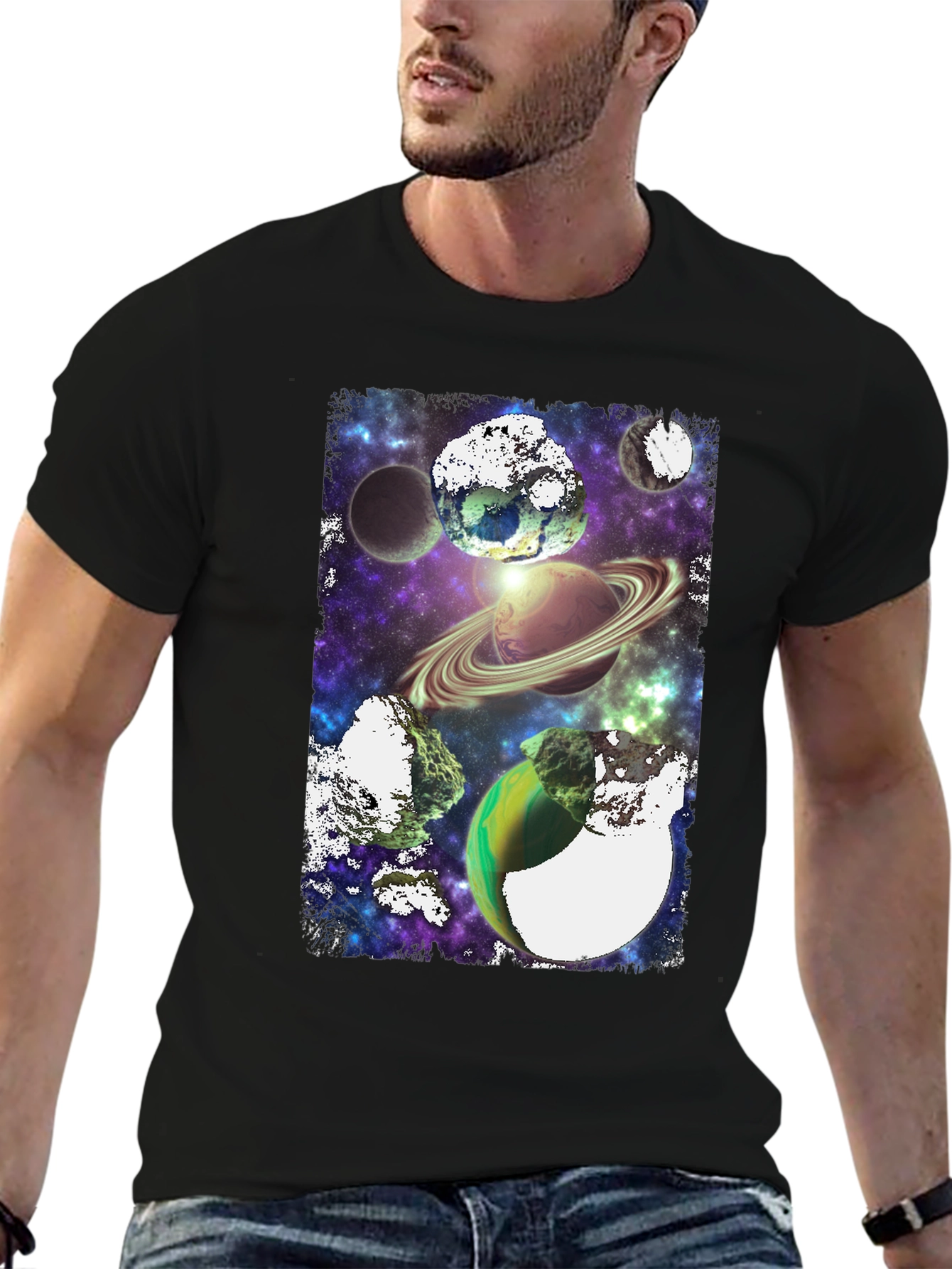 Galaxy Planets Graphic T-Shirt - Black Tee