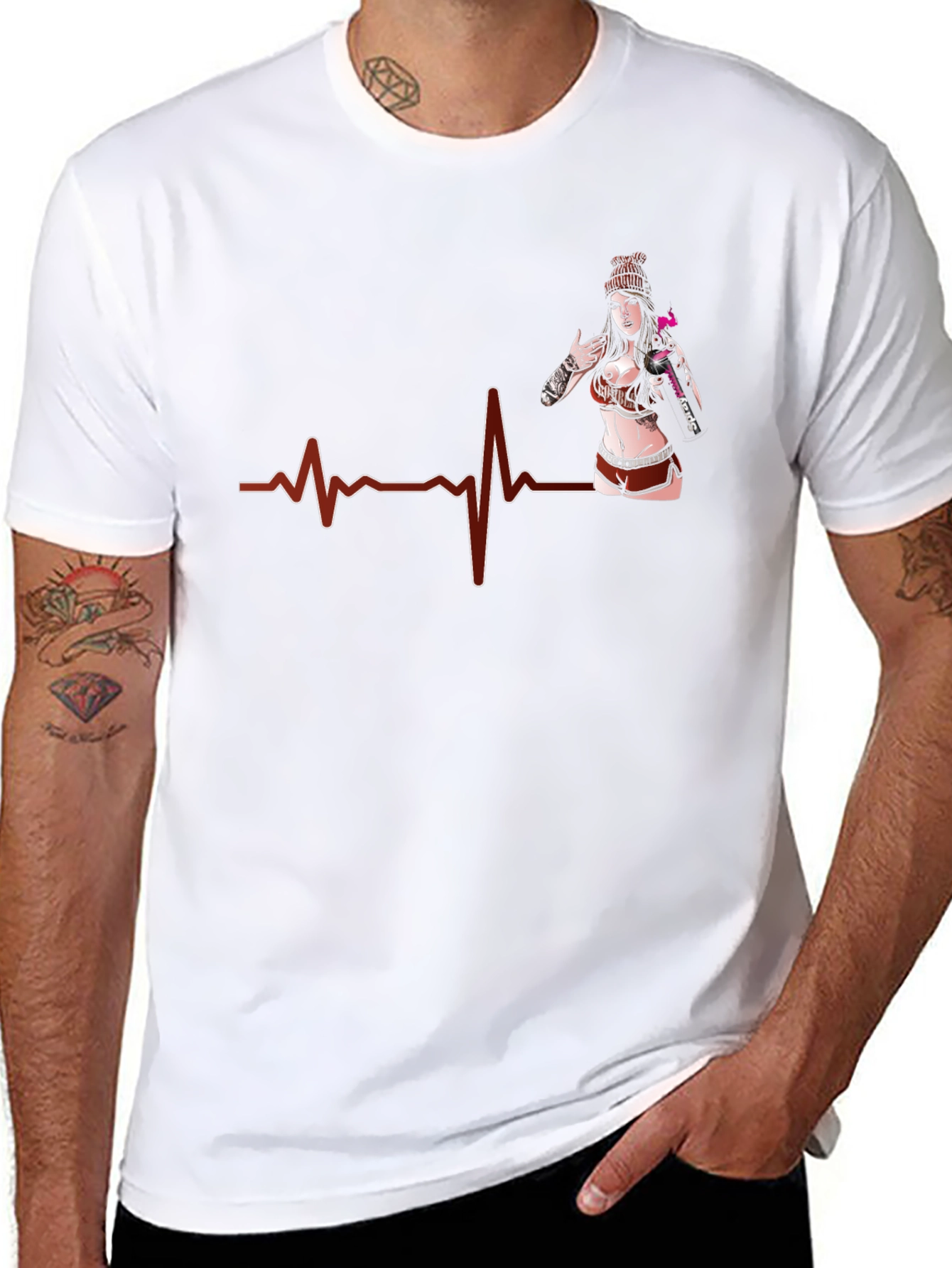 Heartbeat Tattoo Girl Graphic Black T-Shirt