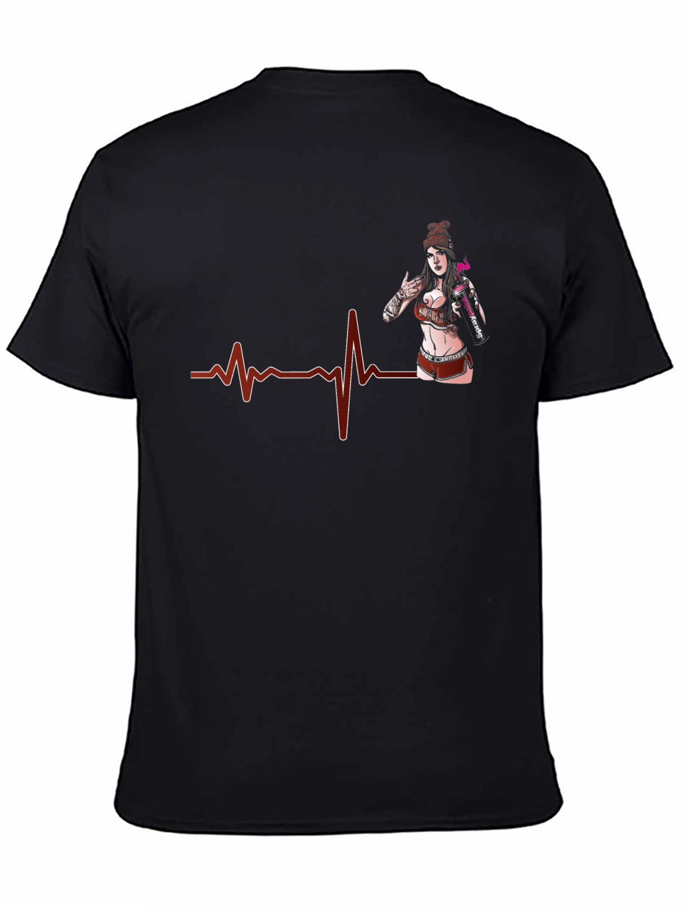 Heartbeat Tattoo Girl Graphic Black T-Shirt