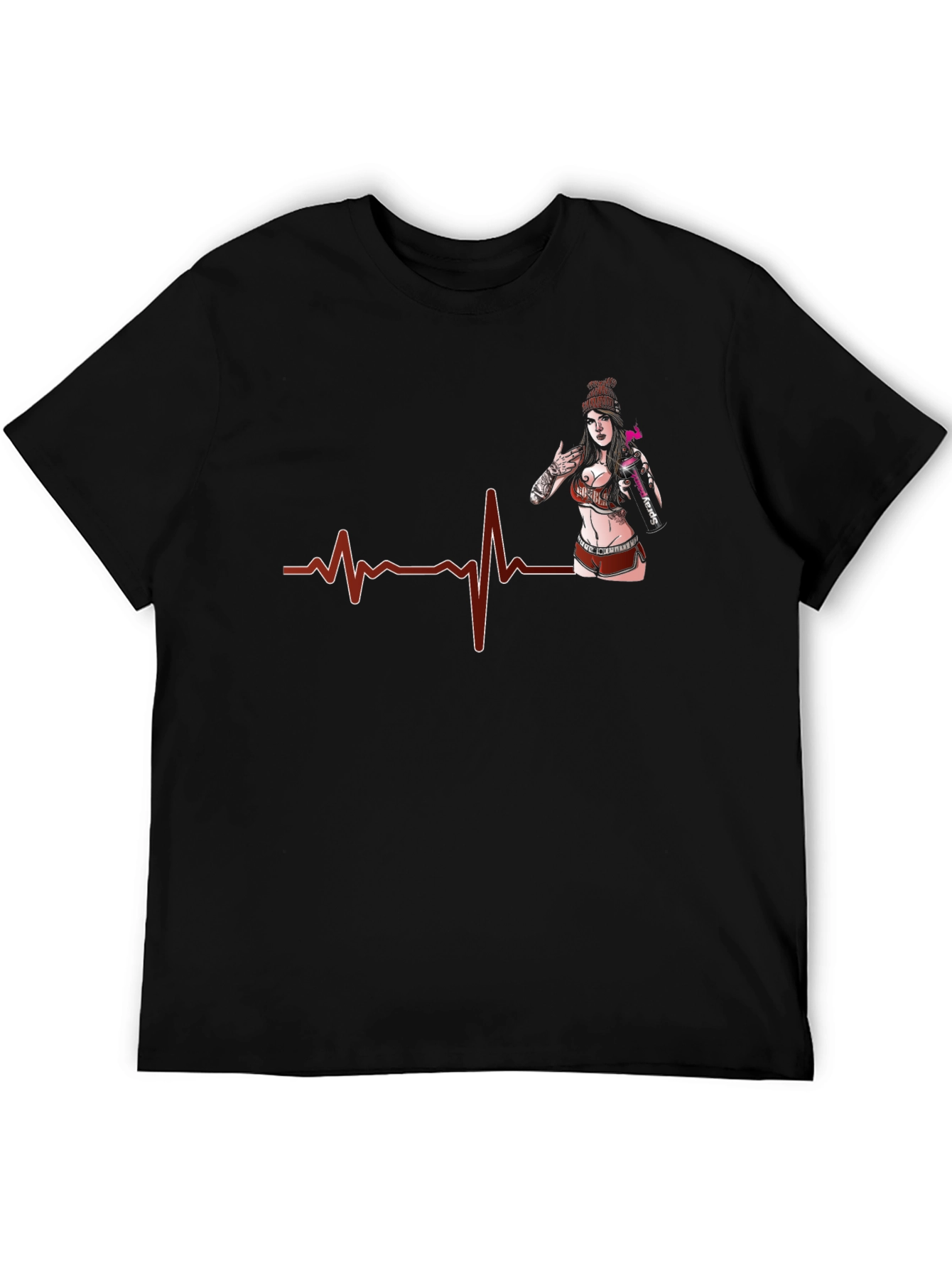 Heartbeat Tattoo Girl Graphic Black T-Shirt